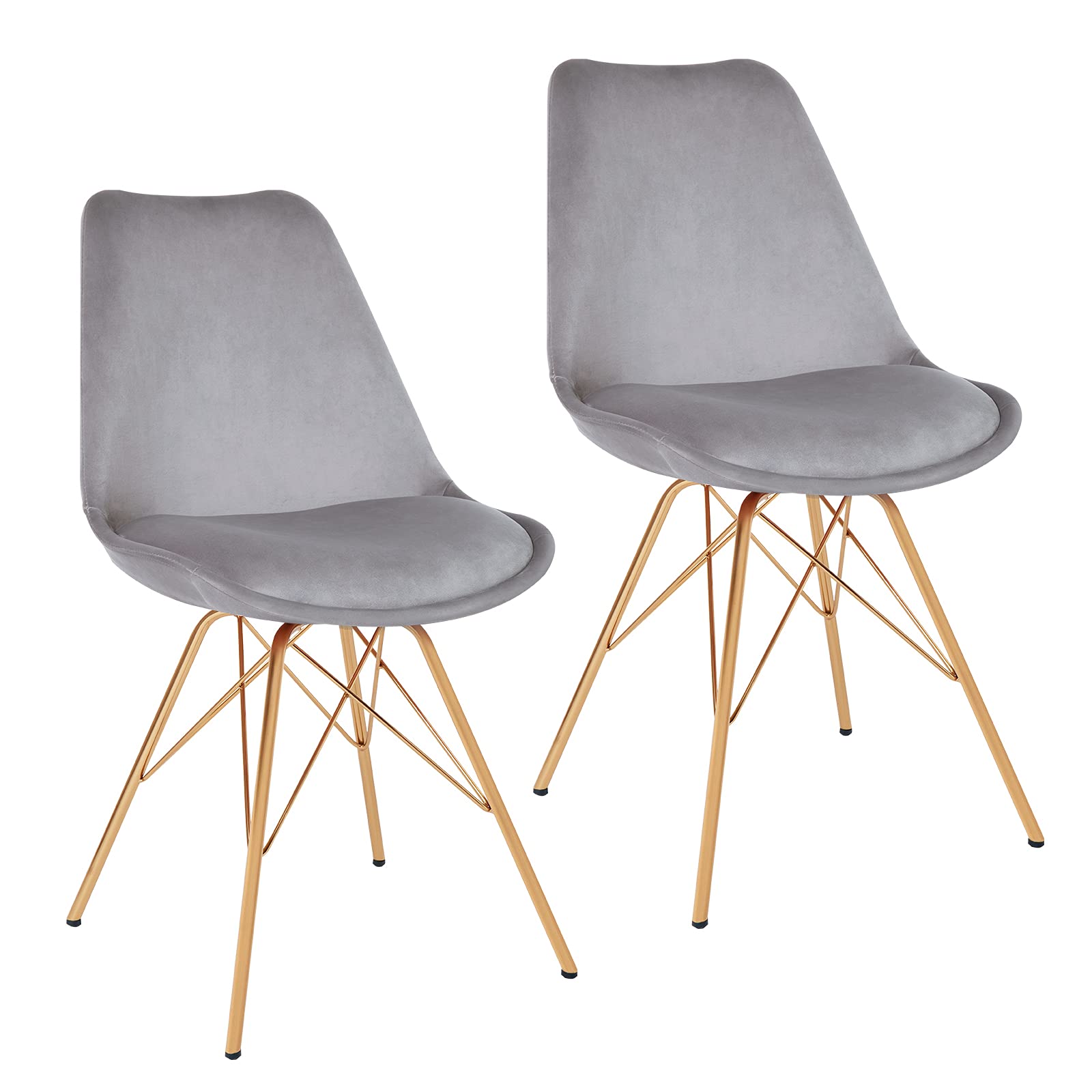 Modern Velvet Tufted Dining Chairs Set of 2 - Grey Accent Chairs with Golden Metal Legs for Kitchen, Dining Room, Bedroom & Living Room | Perfect for Small Spaces, Breakfast Nooks & Home Decor