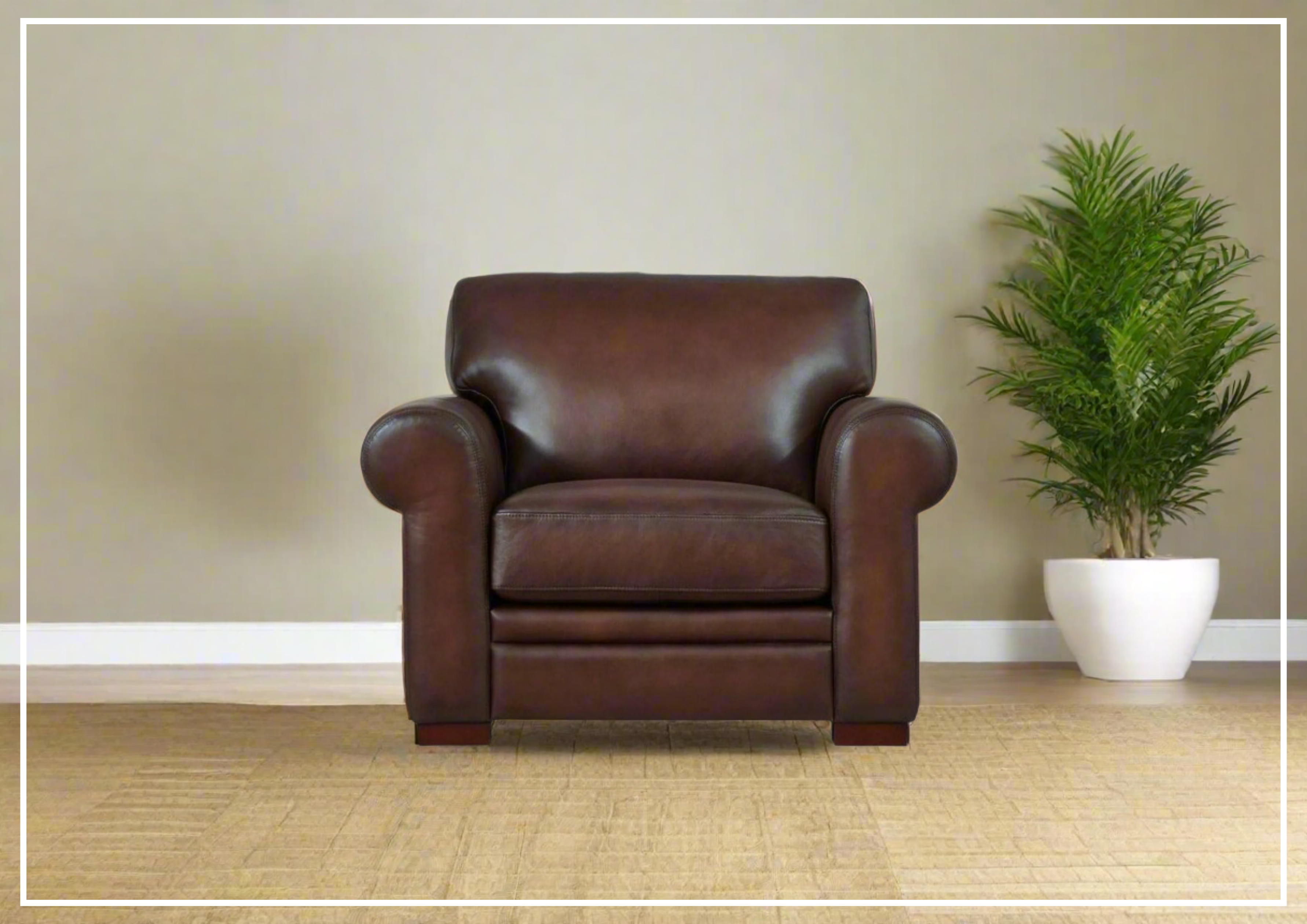 Top Grain Leather Armchair with Rounded Arms - Hydeline Brookfield Brown Leather Chair for Living Room, Office & Study | Premium Comfort Seating