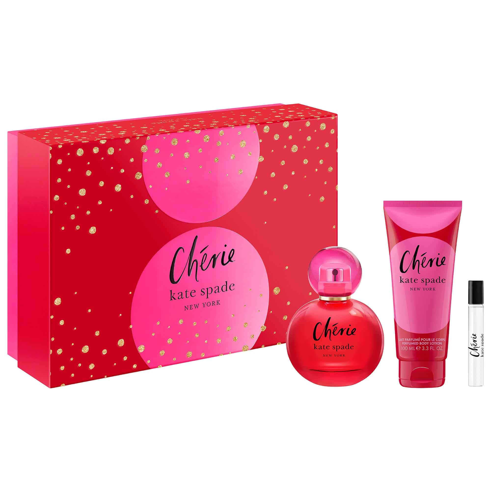 Kate Spade New York Cherie Eau de Parfum 3-Piece Gift Set - Full Size Perfume, Body Lotion & Travel Spray | Luxury Fragrance Gift for Women, Birthday & Anniversary Present | Perfect for Everyday Wear & Special Occasions