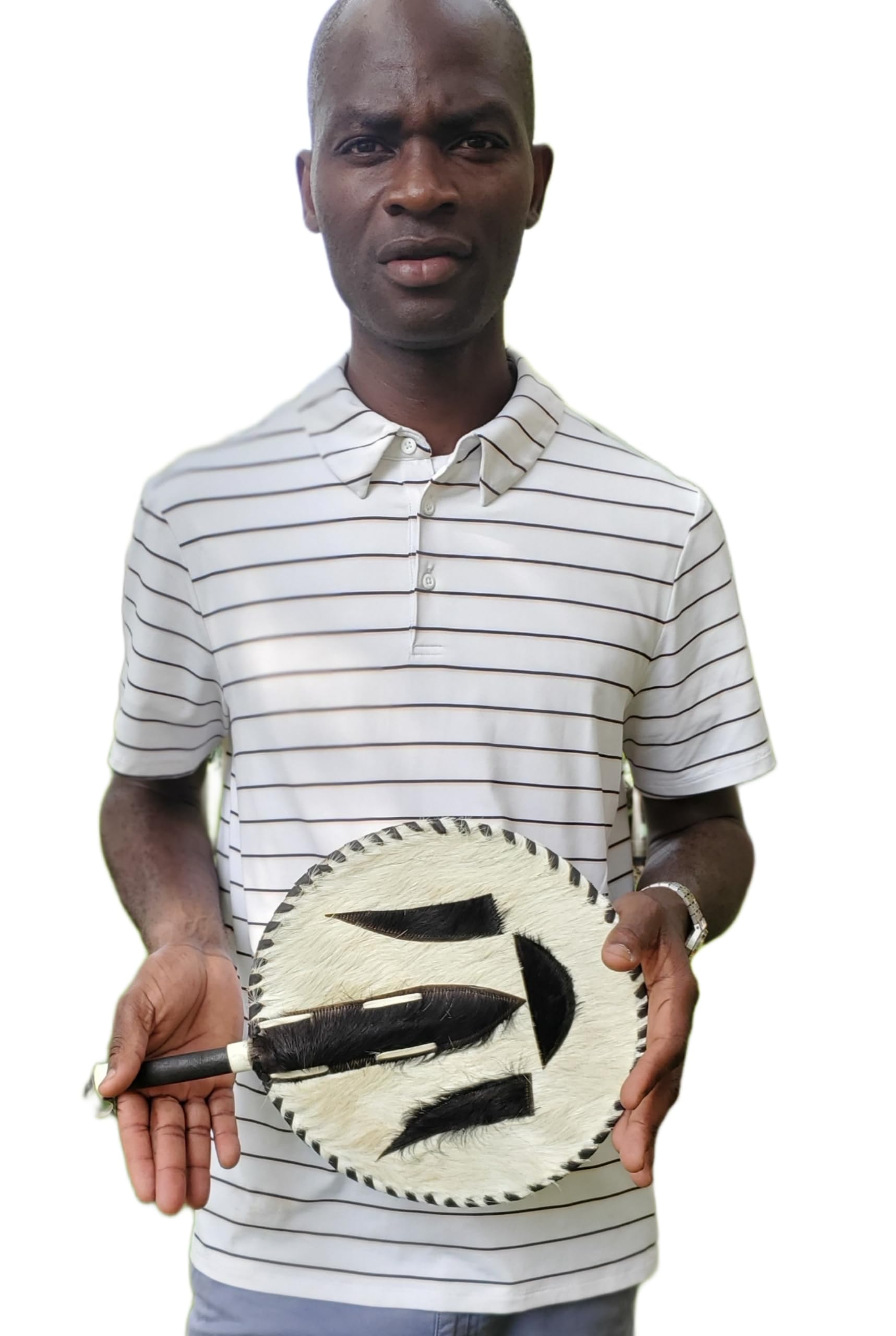 African Amaka Handmade Leather Fan - Authentic Nigerian Animal Skin Hand Fan for Weddings, Cultural Events & Home Decor | Perfect for Traditional Ceremonies, Gift Giving & Tropical Climate Cooling