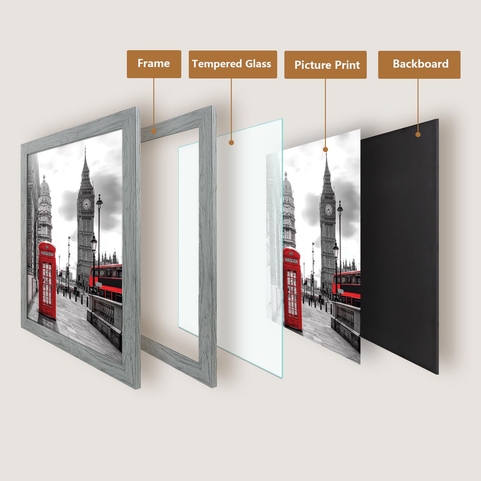 Golden State Art 16x20 Picture Frame Set of 2 - Wood Grain Rustic Wall Photo Frame with Wide Molding & Back Hangers - Perfect for Baby Photos, Wedding Pictures, Family Portraits & Home Decor (Grey) - Ideal for Living Room, Bedroom, Office & Gallery Wall Display
