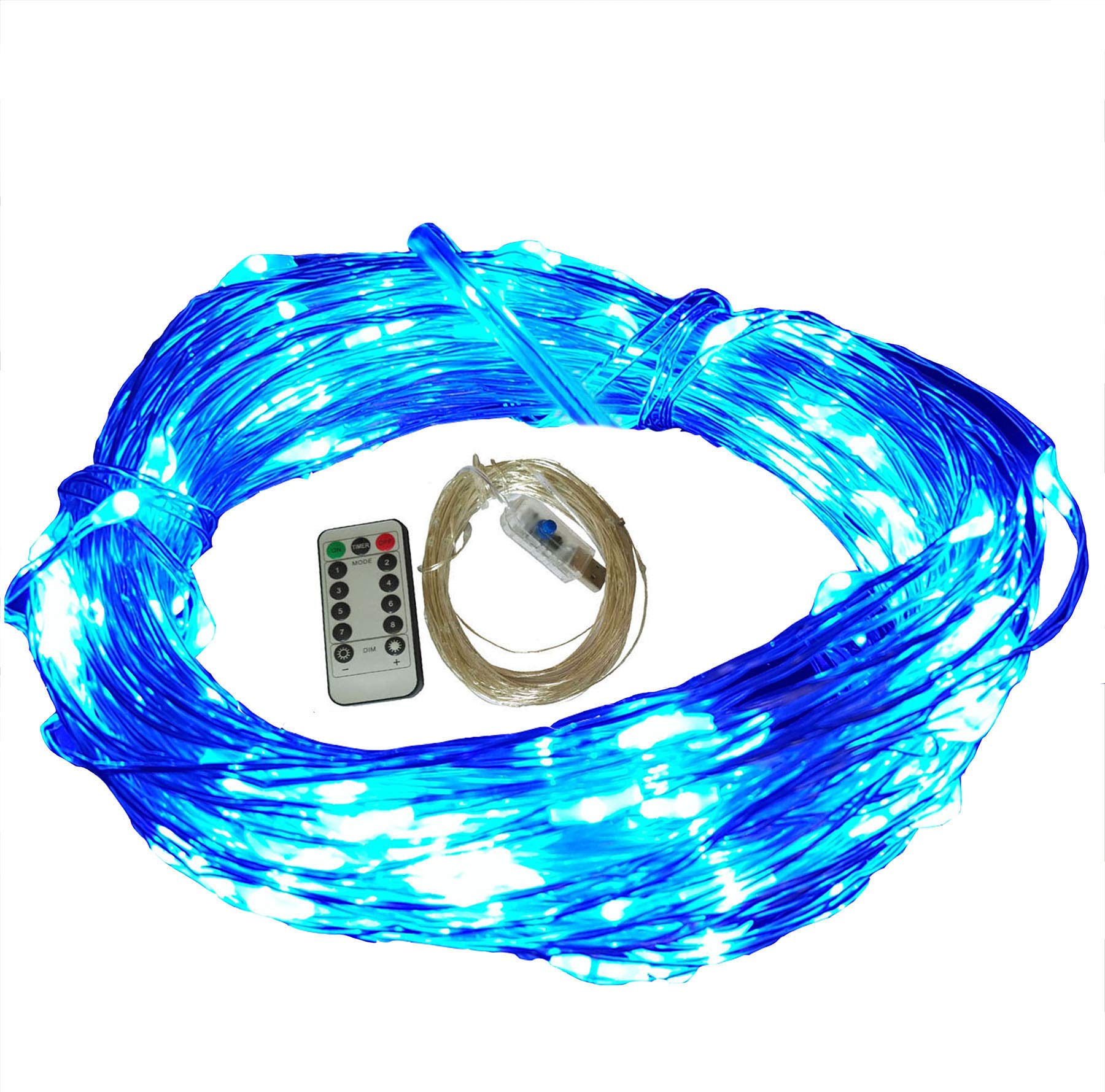 50ft USB String Lights - Dimmable & Timer 5V 150 LEDs Waterproof Flexible Copper Wire - Blue LED Fairy Lights for Bedroom, Christmas Tree, Wedding, Party, Garden & Outdoor Decor