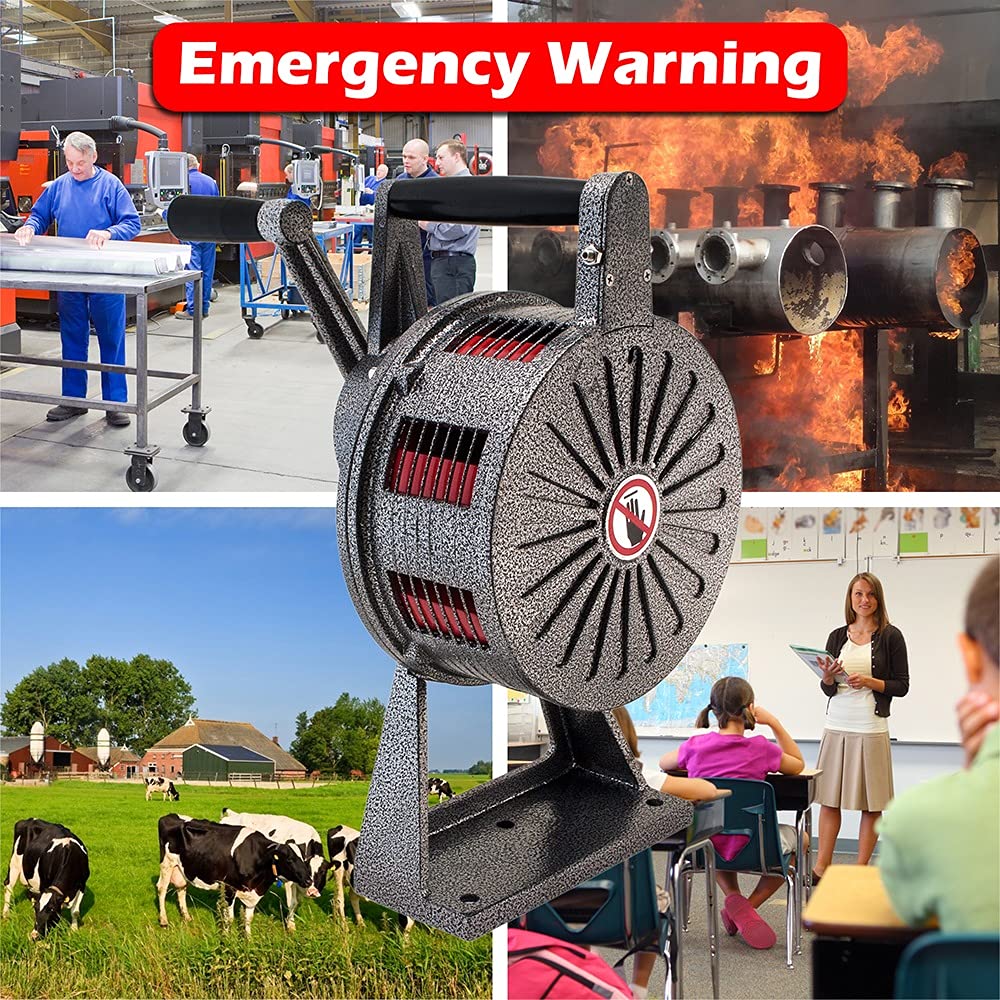 Vixen Horns VXS-1200M Heavy Duty Hand Crank Air Raid Siren - 120dB Loud Tornado Warning Alarm with Base Mount for Emergency, Construction & Fire Safety | Ideal for Storm Shelters, Work Sites & Disaster Preparedness