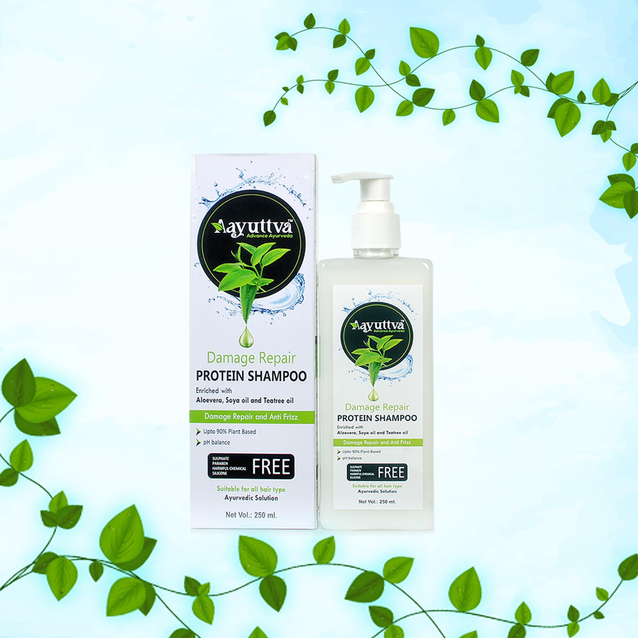 Aayuttva Super Shine Protein Rich Shampoo for Dry & Damaged Hair - Enriched with Aloe Vera, Soya Oil & Tea Tree Oil - 250ml | Men & Women | Deep Hydration & Repair for Frizzy, Color-Treated Hair | Perfect for Daily Use & Salon-Like Results at Home