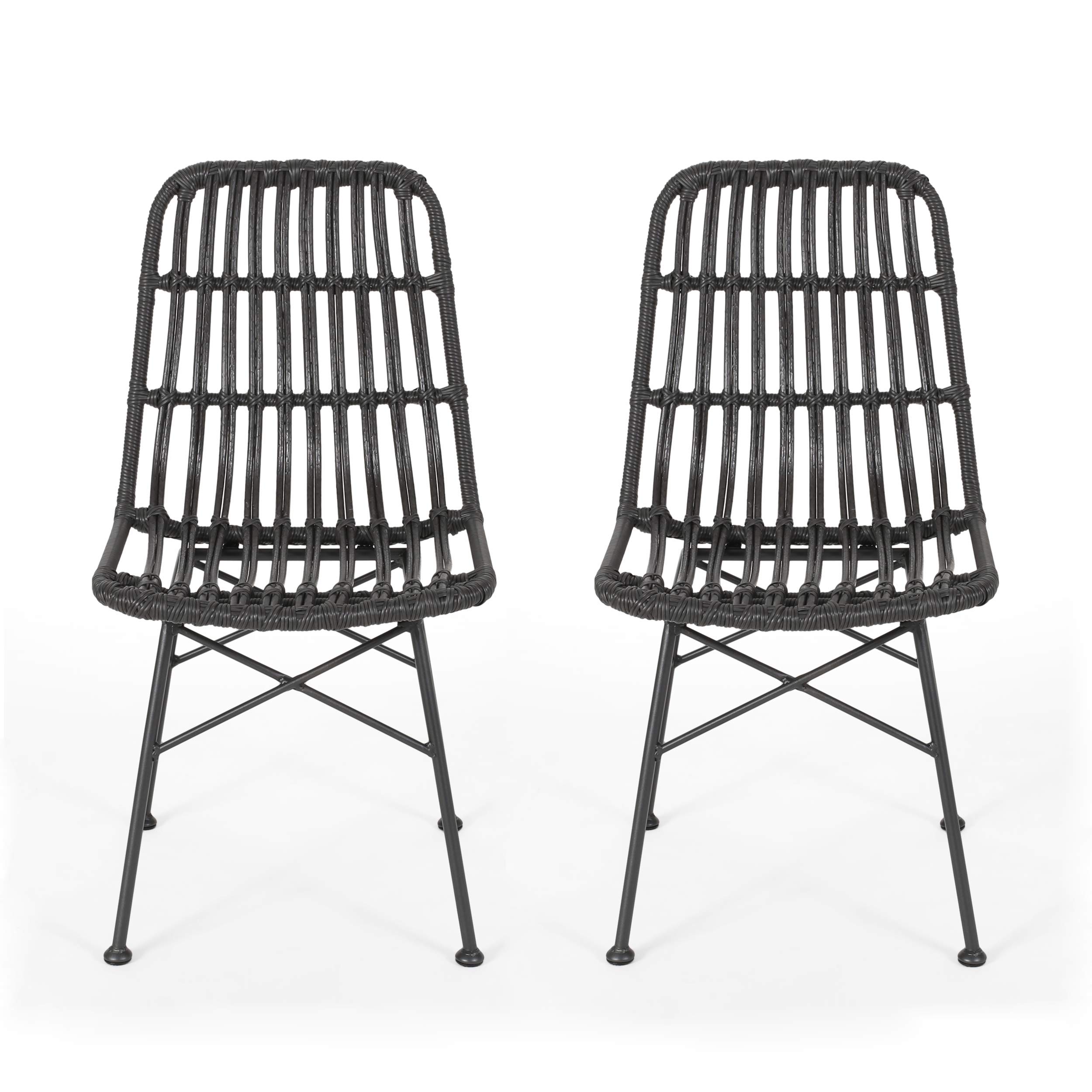 GDFStudio Indoor Wicker Dining Chairs Set of 2 - Gray and Black Rattan Chairs for Kitchen, Dining Room, Patio, or Breakfast Nook - Comfortable & Stylish Seating Furniture