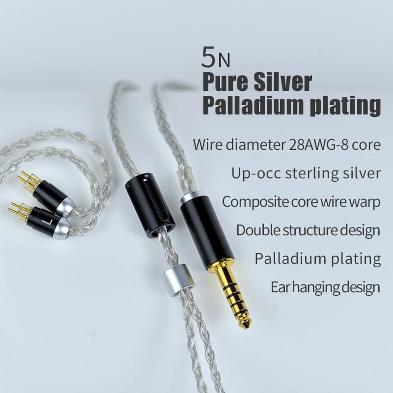 Premium Yongse Titan II 8-Core Silver Palladium Plated Audiophile Headphone Cable - 3.5mm/2.5mm/4.4mm Connectors for MMCX/0.78 2Pin - Perfect for Hi-Fi Music, Studio Monitoring & Professional Audio Enthusiasts