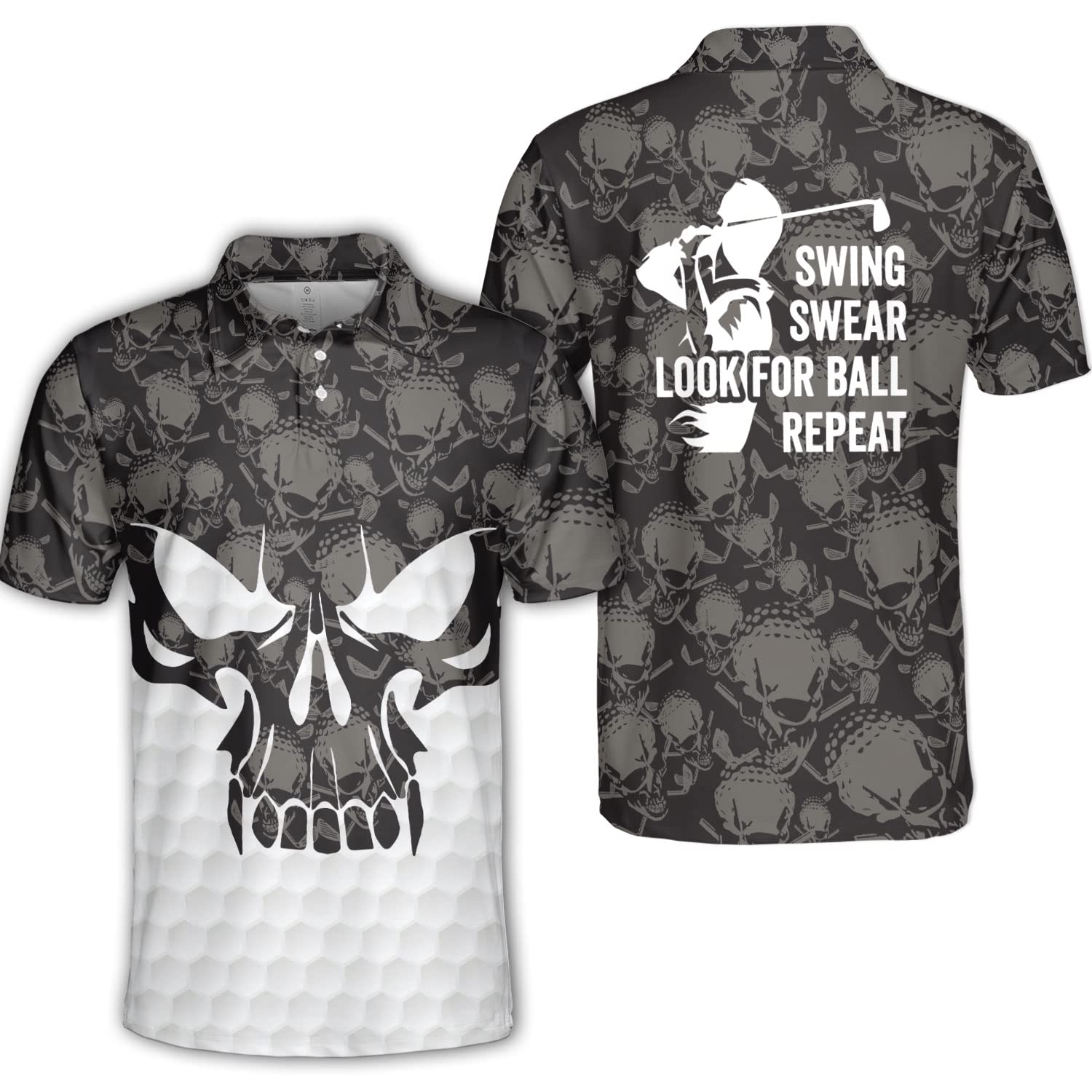 Polomanus Men's Skull Print Golf Polo Shirts - Breathable & Stylish Crazy Golf Shirts for Men - Perfect for Golfing, Casual Wear & Outdoor Activities