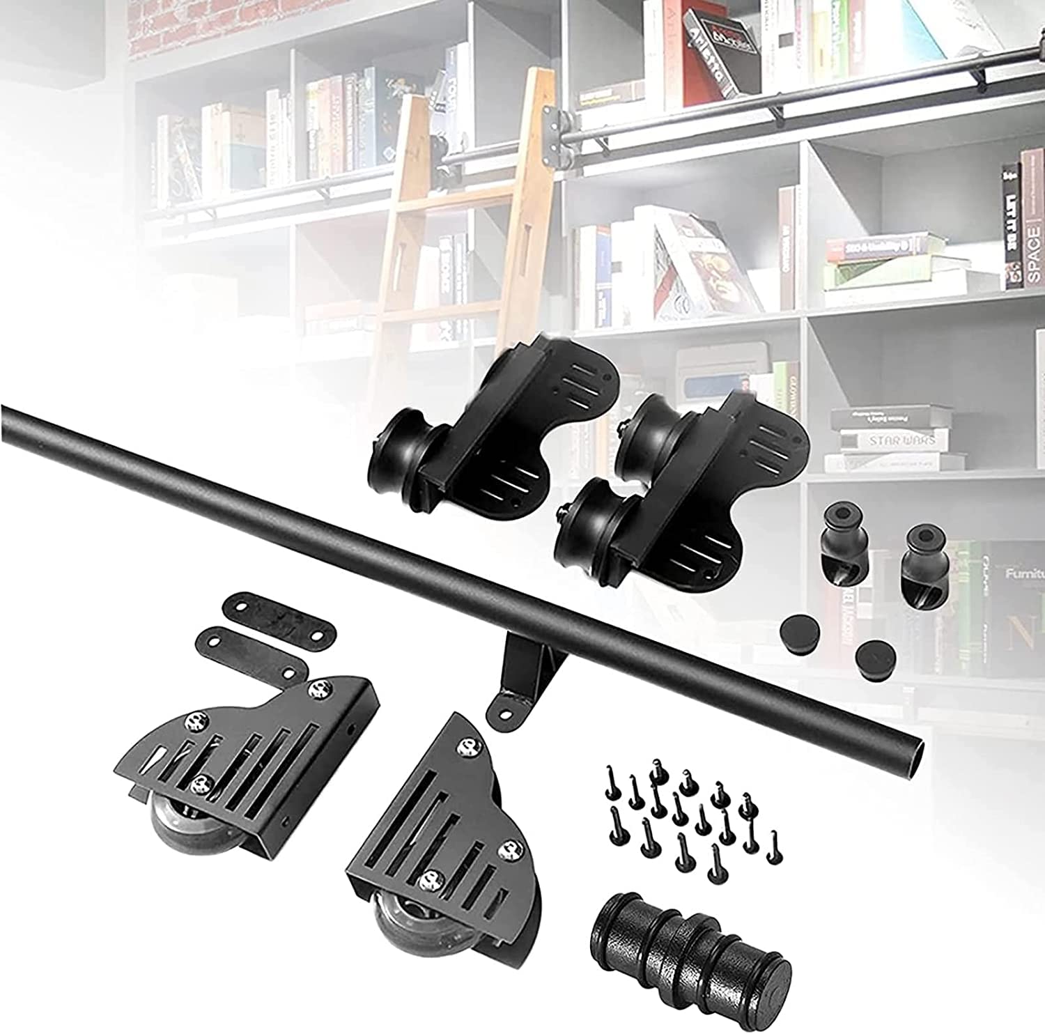 3.3ft to 20ft Sliding Barn Door Hardware Kit - Rolling Ladder Hardware for Library Sliding Ladder - Mobile Ladder Rail System for Home, Office & Warehouse Organization