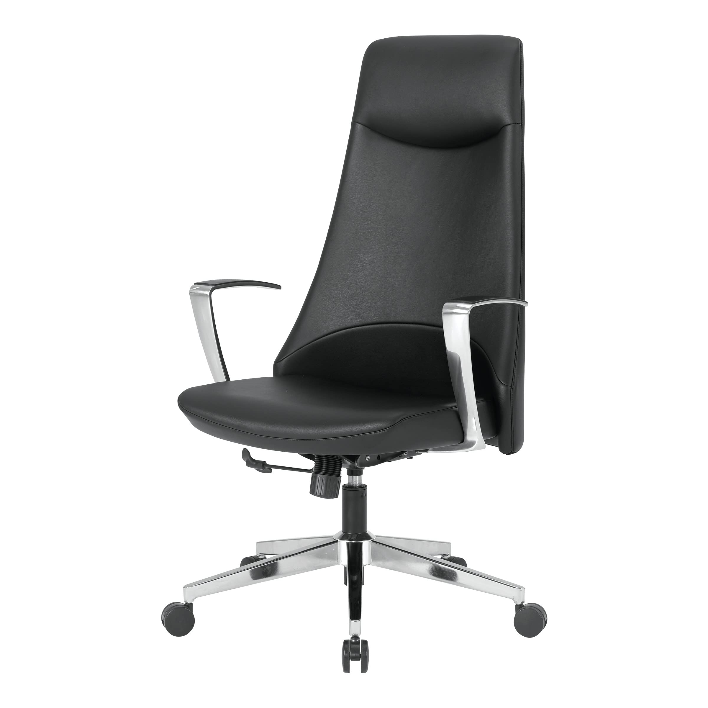 Office Star Antimicrobial Vinyl Adjustable High Back Ergonomic Office Chair with Padded Aluminum Arms & Chrome Base - Dillon Black - Perfect for Home Office, Workstation & Professional Workspaces