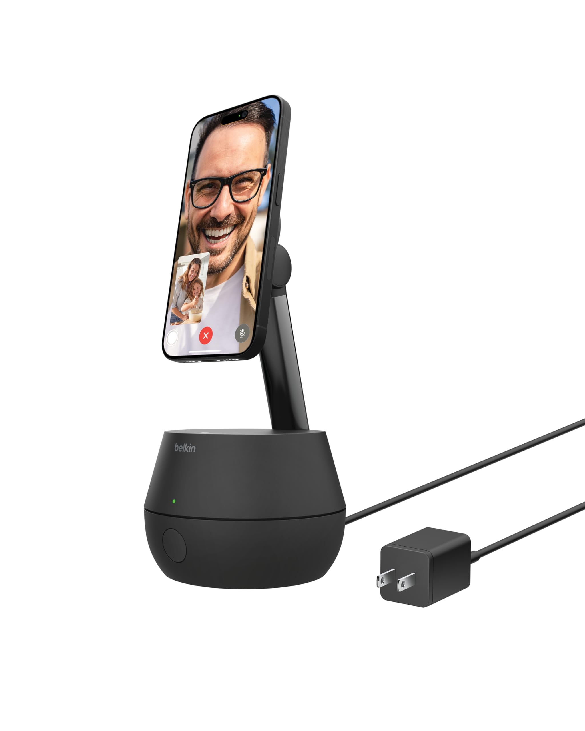 Belkin Wireless Charger Stand with Auto Face Tracking - Apple DockKit Certified, Tripod & MagSafe Compatible, 360° Rotation for iPhone - Perfect for FaceTime, TikTok, YouTube & Social Media Content Creation