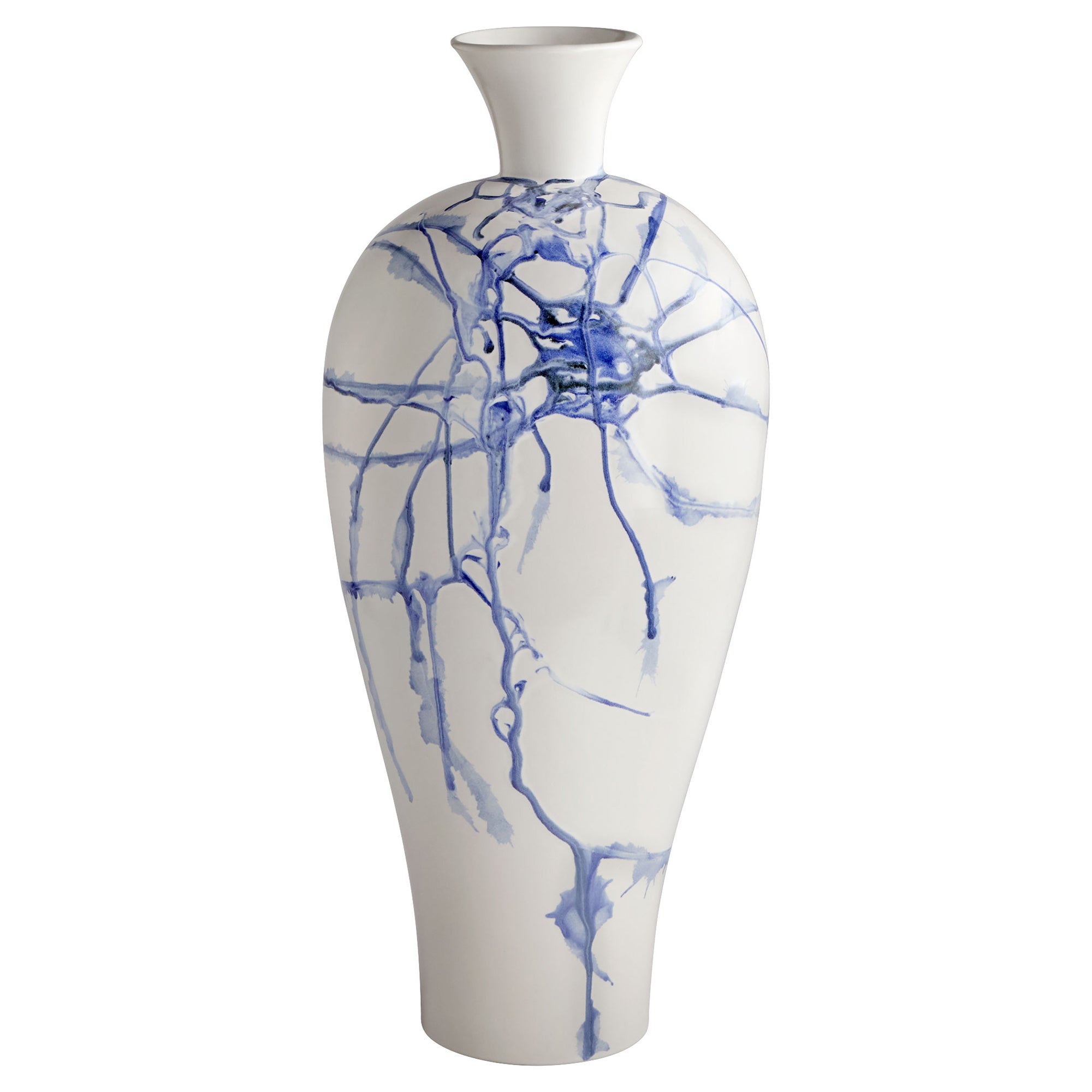 Cyan Design Neos Large Ceramic Vase 11926 - Handcrafted Horse Hair Raku Pottery in White, Blue & Black - Perfect for Home Decor, Wedding Centerpieces & Luxury Gift Giving