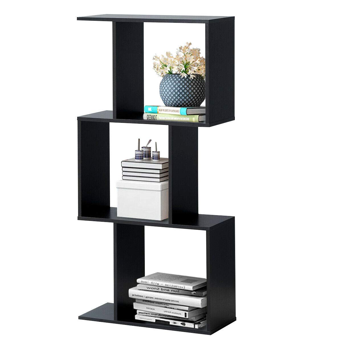 3-Tier Black Bookcase Shelf - Free Standing Storage & Display Rack, 2-in-1 Horizontal/Vertical Design for Books, Photos & Home Decor - Compact Space Saving Shelving Unit for Living Room, Bedroom or Office