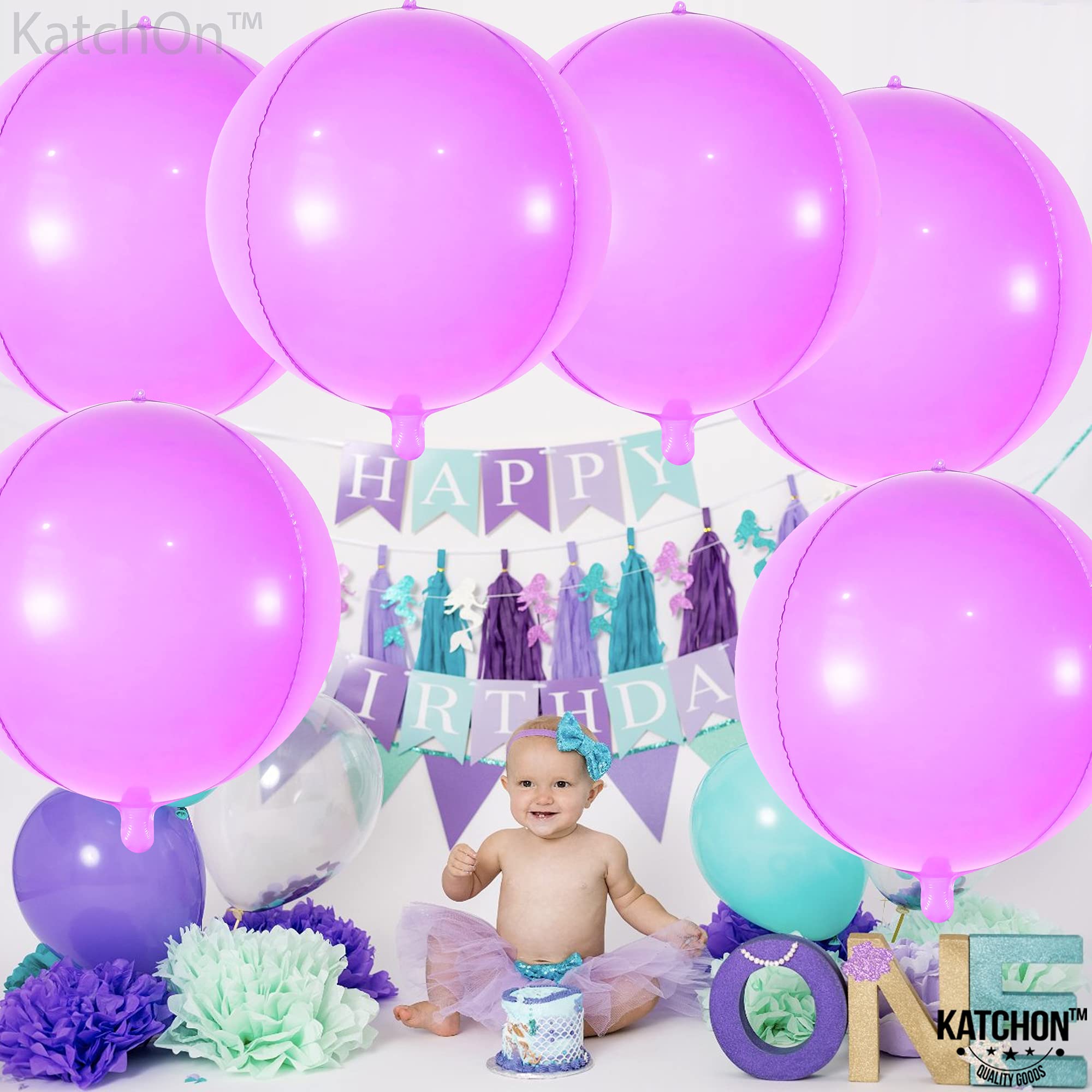 Katchon 22 Inch Pastel Purple Mylar Balloons - Pack of 6 | 360 Degree 4D Foil Balloons for Baby Showers, Birthday Parties & Decorations | Perfect for Unicorn Themed Events, Gender Reveals & Wedding Decor
