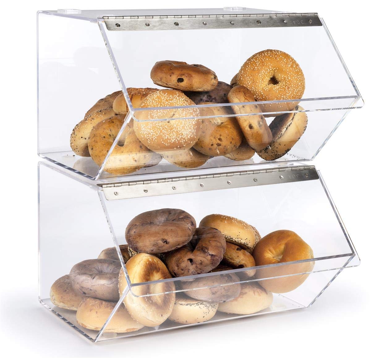 Clear Stackable Pastry Display Case with Hinged Door - Perfect for Bagels, Donuts, Cakes & Baked Goods - Ideal for Bakeries, Cafes, and Food Service Businesses