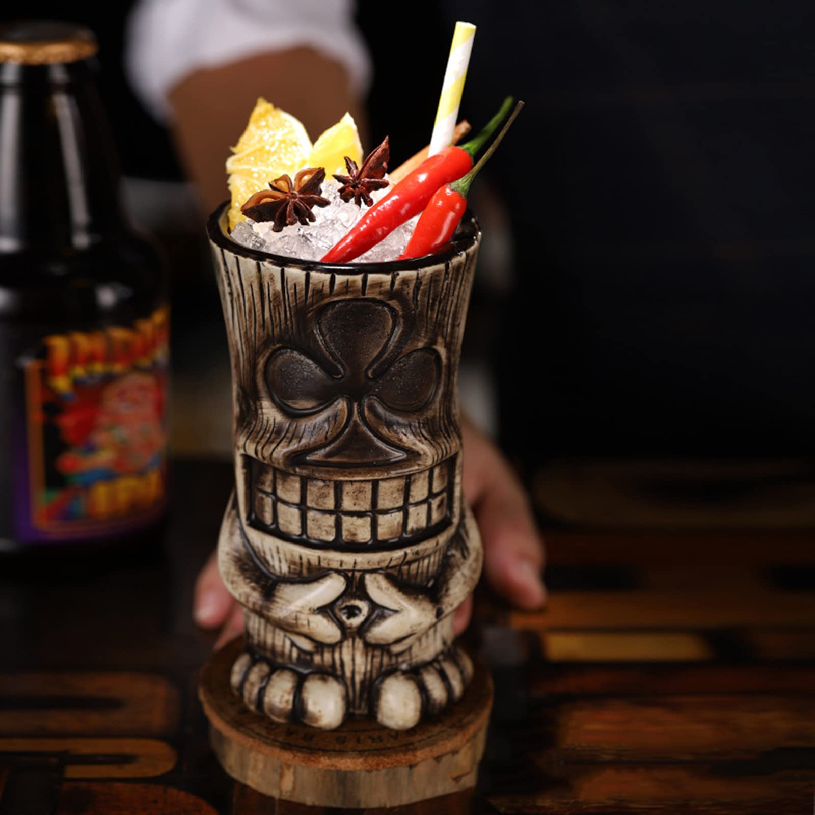 Premium 6-Piece Tiki Mug Set - Tropical Cocktail Glasses for Exotic Drinks | Hawaiian Party Bar Accessories for Luau, Themed Events & Home Decor
