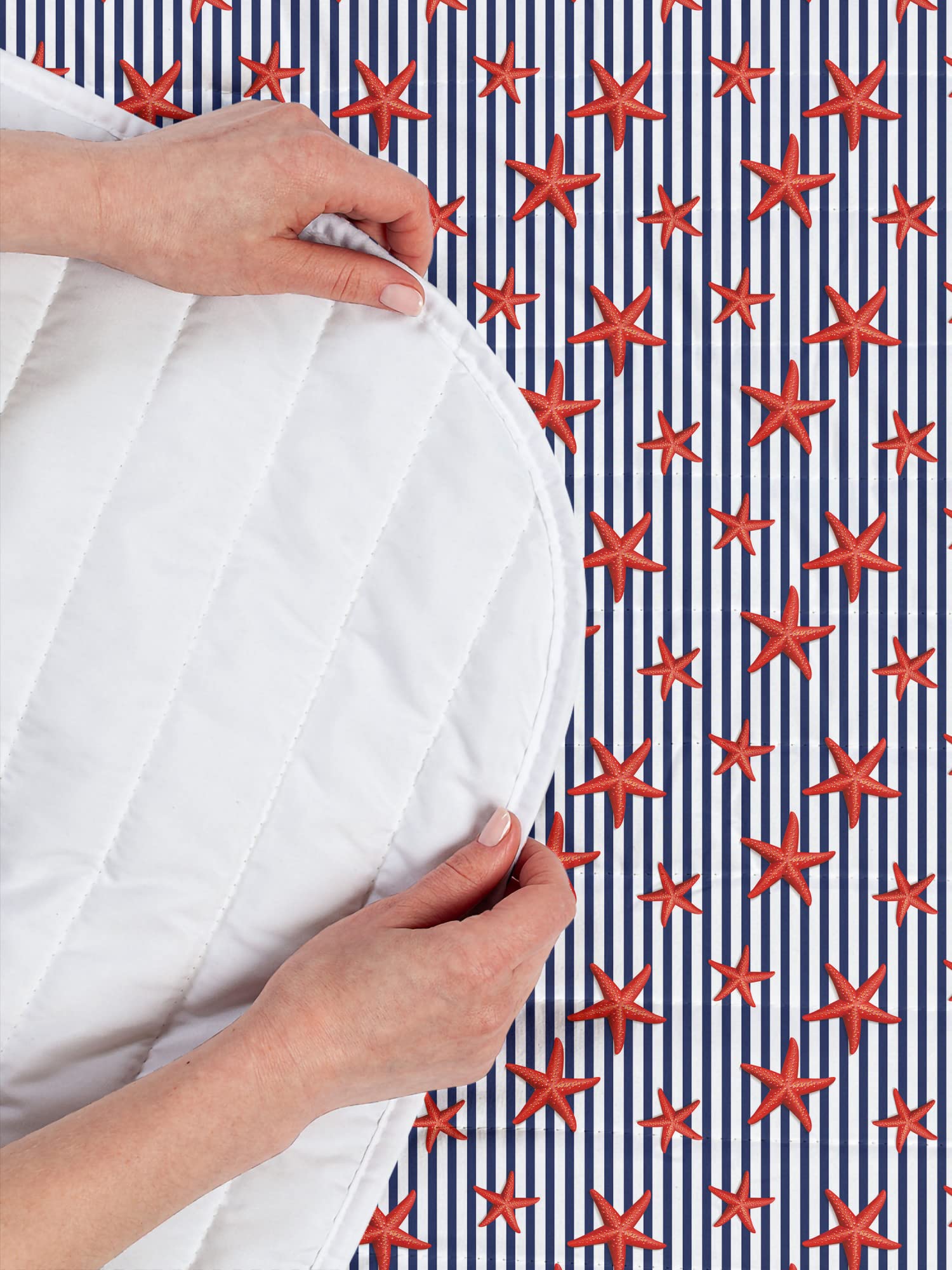 Ambesonne Starfish Microfiber Bedspread Set - Navy White Red Maritime Theme with Classic Stripes & Sea Stars | Soft Twin Size Bedding with Pillow Sham & Comforter | Perfect for Beach House, Coastal Decor & Nautical Bedroom