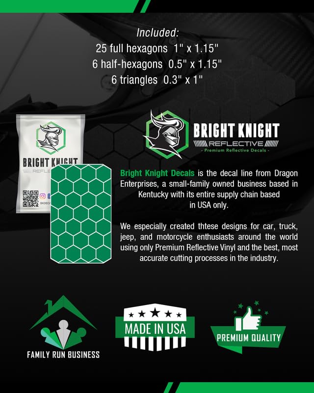 Bright Knight 3M Reflective Hexagon Stickers for Hard Hats & Motorcycle Helmets - 1