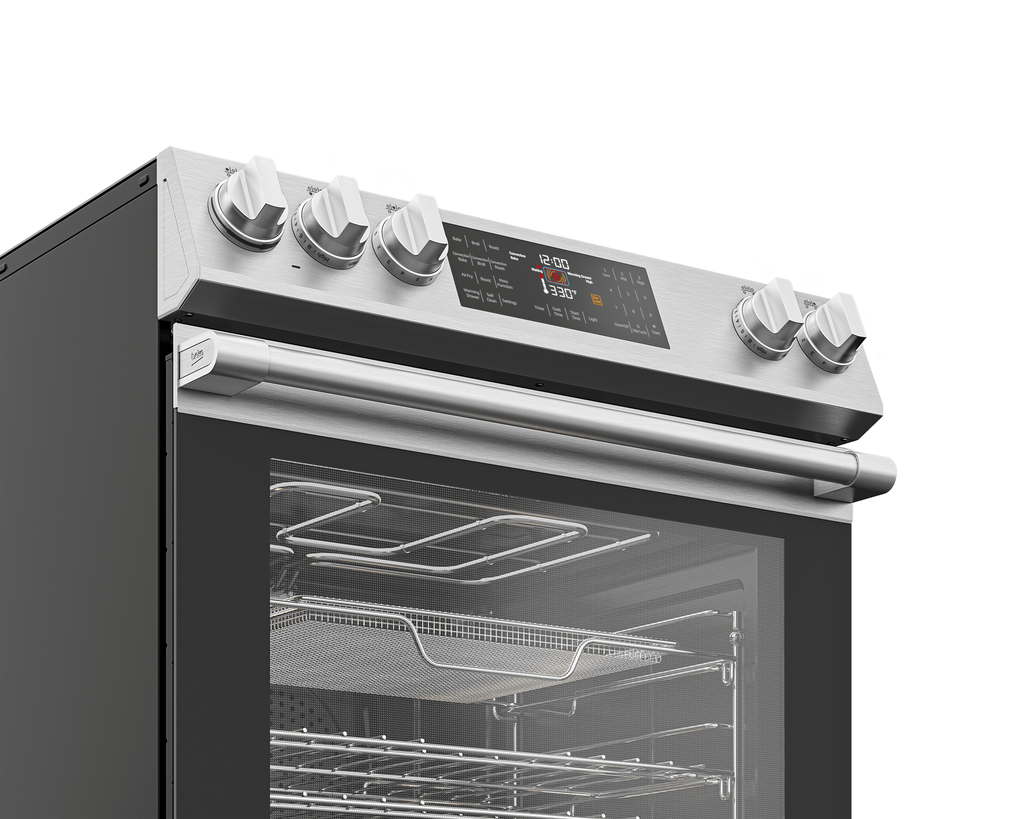 Beko SLER30524SS 30 Inch Slide-In Electric Range - Stainless Steel, Convection Oven, 5 Burner Cooktop - Perfect for Modern Kitchens & Home Cooking