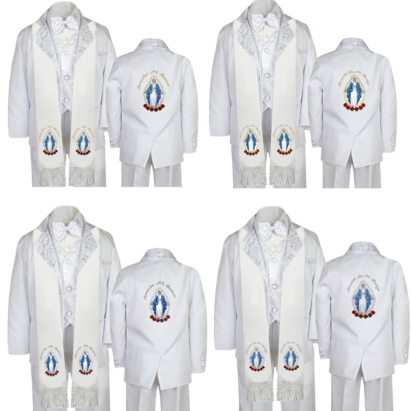 Baby Christening White Tuxedo with Virgin Mary Embroidery - Formal Outfit for Boys & Girls - Perfect for Baptism, First Communion & Special Occasions