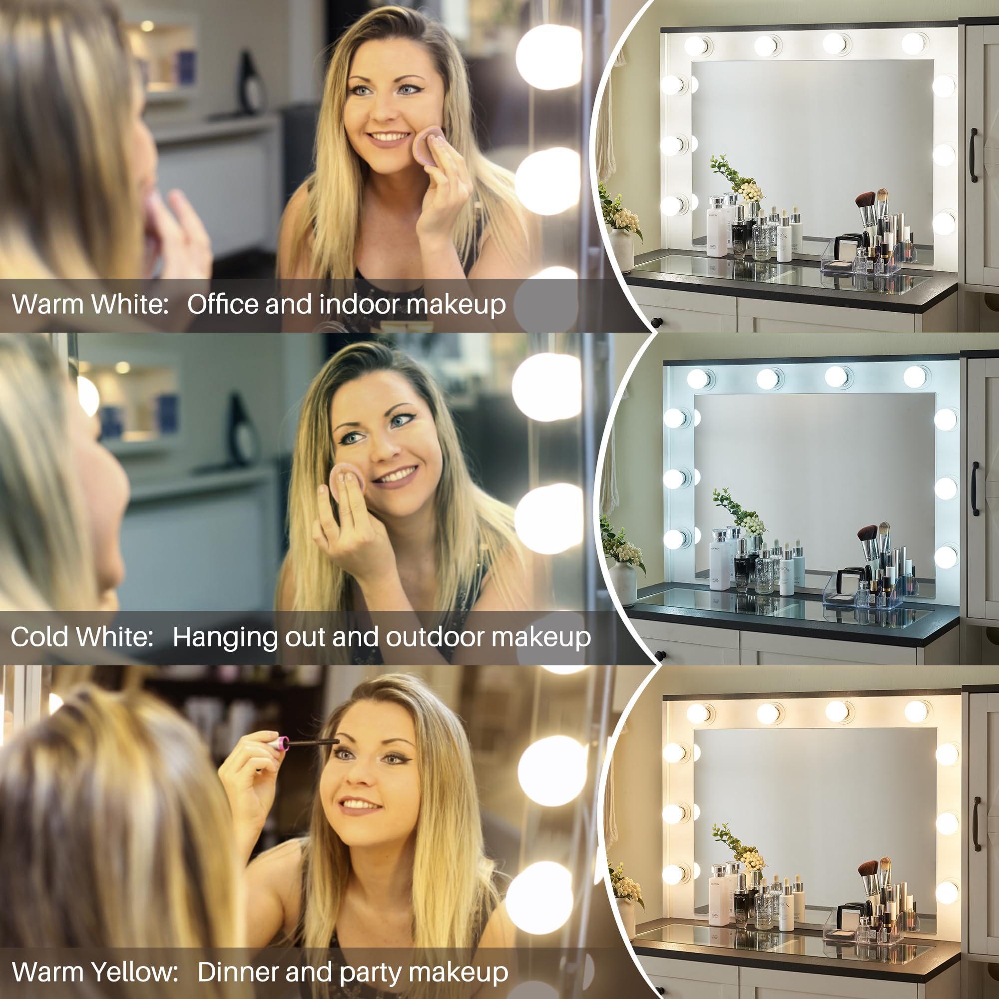 Farmhouse Vanity Makeup Desk with Charging Station & LED Mirror - 43
