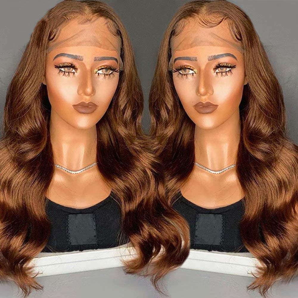 Brazilian Remy Human Hair Wig 18 Inch - Body Wave Invisible Lace Front with Pre-Plucked Baby Hair - 150% Density Brown Color for Black Women | Perfect for Daily Wear, Special Occasions & Protective Styling