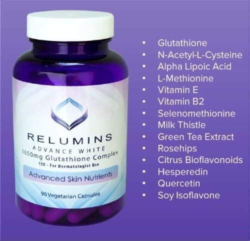 Relumins Advanced White Glutathione Complex 1650mg - Pack of 2 Bottles (180 Capsules Total) with 15x Dermatologic Formula & Skin Nutrients | Brightening, Anti-Aging & Skin Whitening Supplement for Glowing Complexion | Daily Beauty Regimen for Women & Men