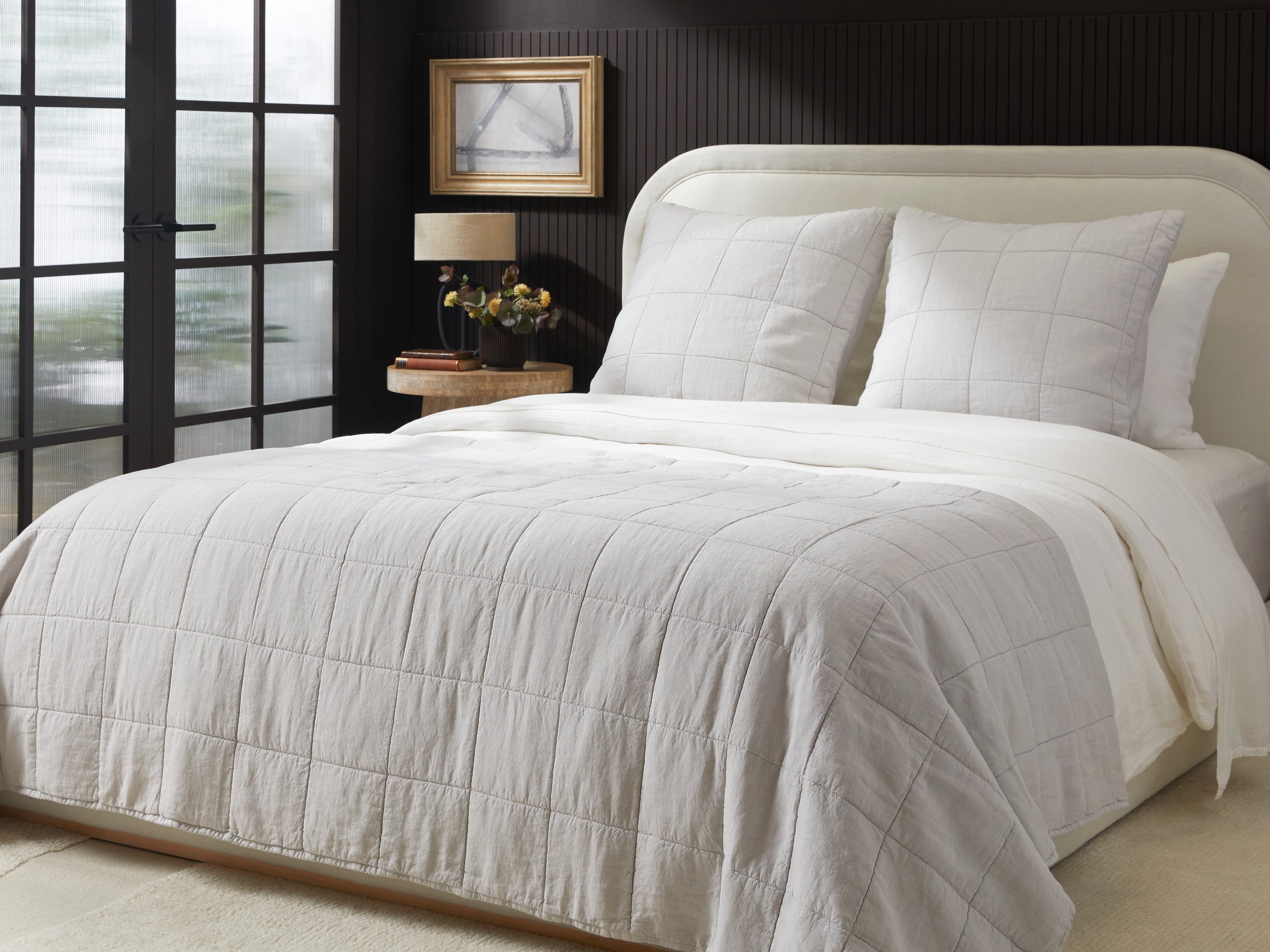 Premium Linen Box Quilted Euro Sham Pillow Cover - Soft Fog Gray Bedding Decor for Master Bedroom, Guest Room & Luxury Hotels