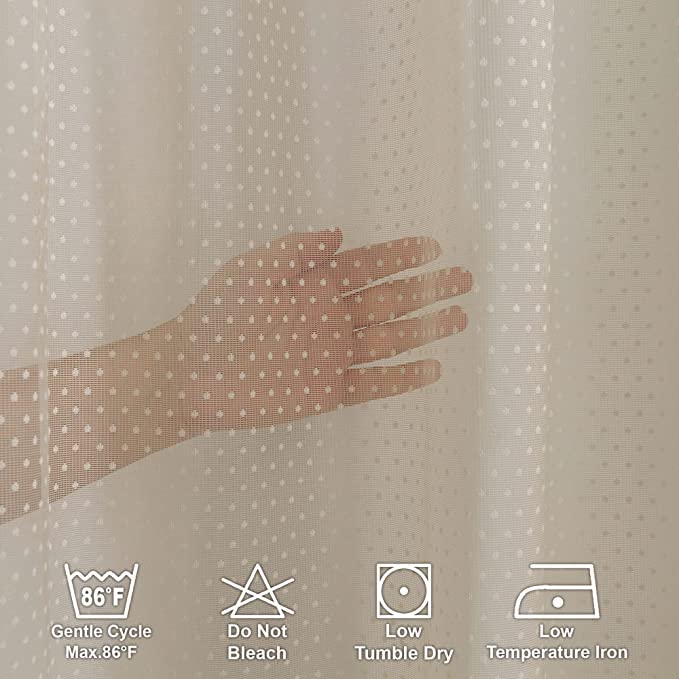 Beige Lace Sheer Curtains with Dots Pattern - Set of 2 Extra Long Panels (52