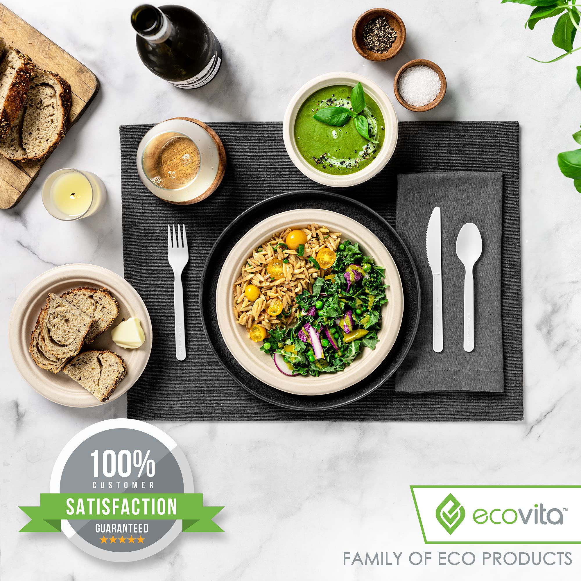 Eco-Friendly 100% Compostable Cutlery Set - 380 Large Disposable Forks, Spoons & Knives (7 Inch) | Durable, Heat-Resistant Biodegradable Utensils | Perfect for Parties, Picnics, BBQs & Zero-Waste Living
