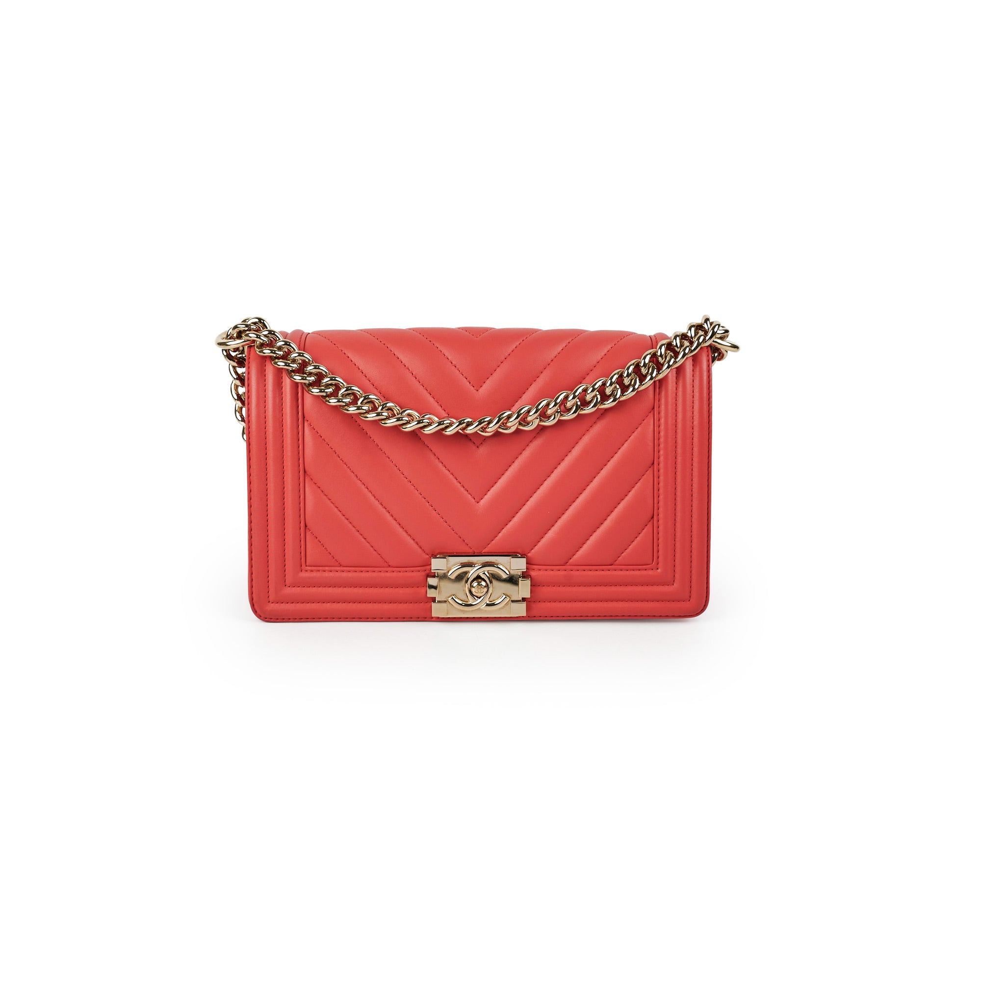 Chanel Old Medium Boy Chevron Lambskin Coral Bag Series 27 - Luxury Designer Handbag for Women, Perfect for Parties, Dating & Special Occasions