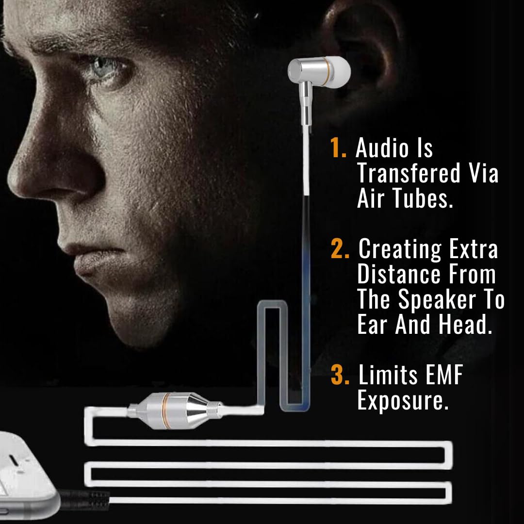 HOMESTA Anti-Radiation Headphones with Mic - EMF-Free Air Tube Wired Stereo Headset for iPhone, Android, PC | 3.5mm Jack | Noise Cancelling | Perfect for Office, Gaming & Travel (Black)