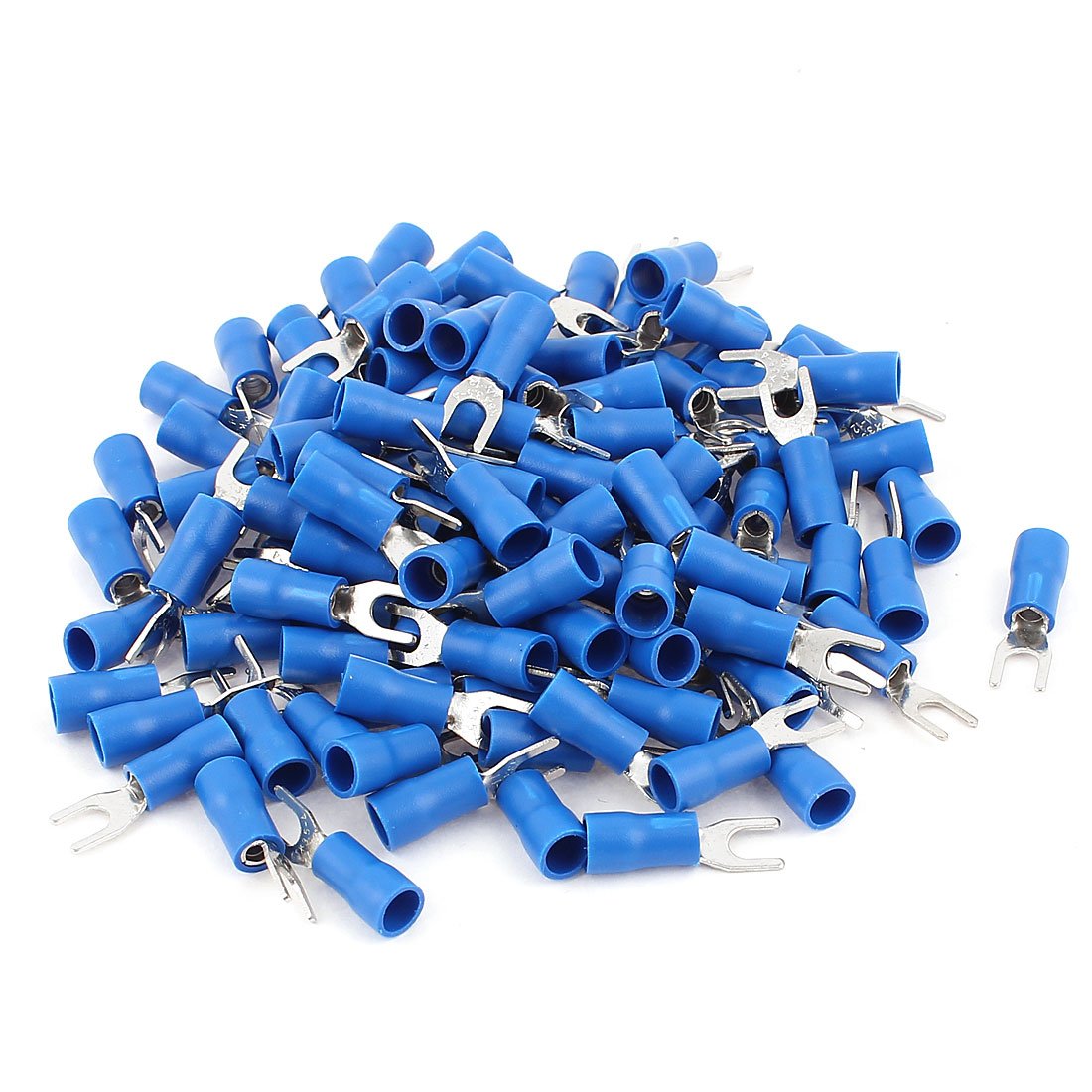 Aexit 120pcs SV3.5-4 Fork Spade Insulated Wire Terminal Connectors - Blue (Model X5939IIIVII-1412YC) for AWG 14-12 Gauge - Perfect for Automotive, Marine & Home Electrical Wiring Projects