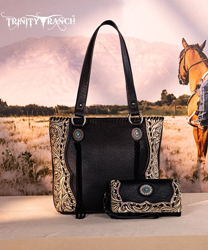 Trinity Ranch Floral Tooled Concealed Carry Tote Bag Set - Stylish Leather Purse with Hidden Gun Compartment for Women | Perfect for Everyday Carry, Travel & Outdoor Adventures