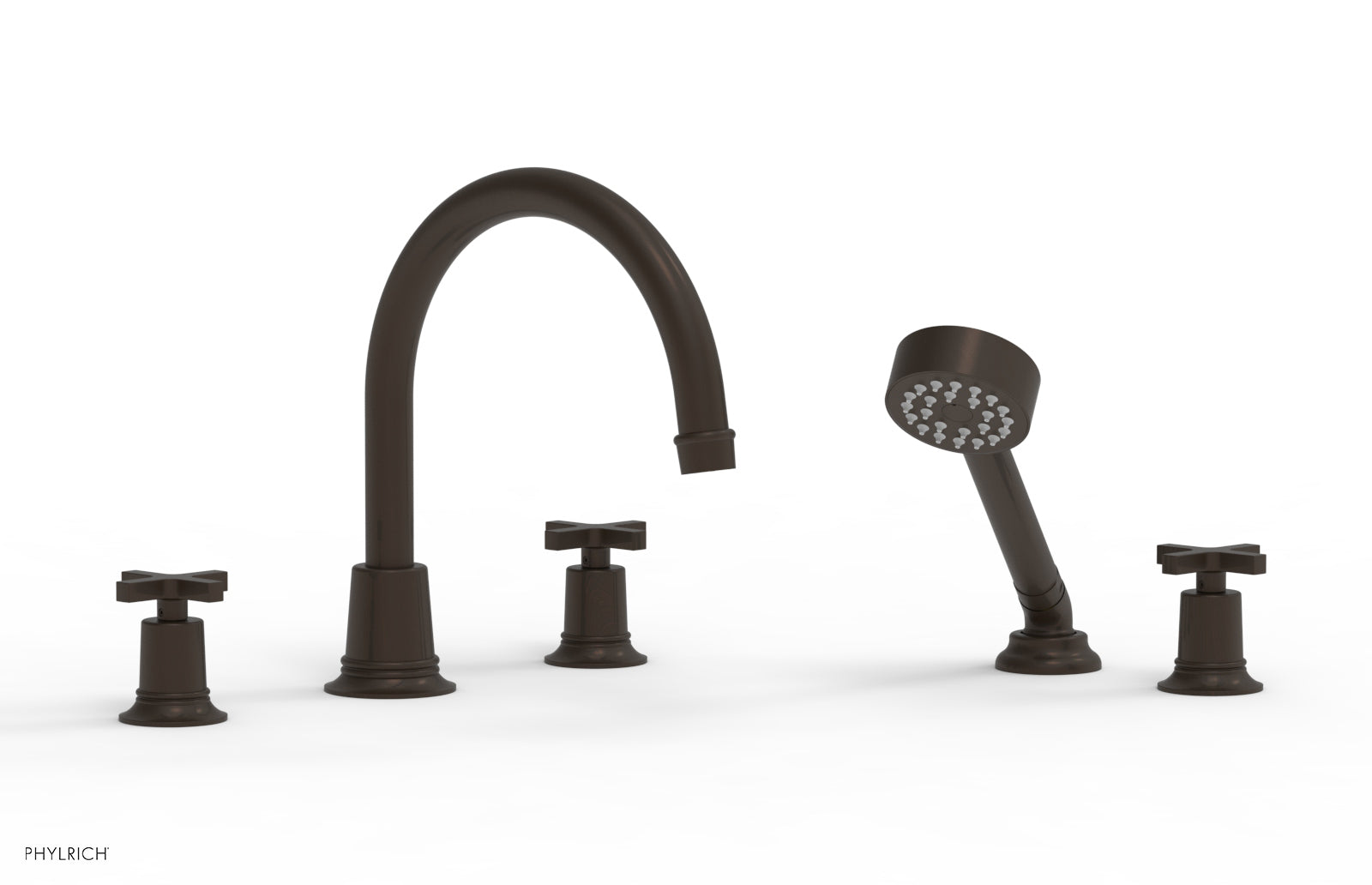 HEX MODERN Deck Mounted Bathtub Faucet Set with Hand Shower and Cross Handles - Model 50150 - Perfect for Modern Bathroom Renovations and Spa-Like Shower Experiences