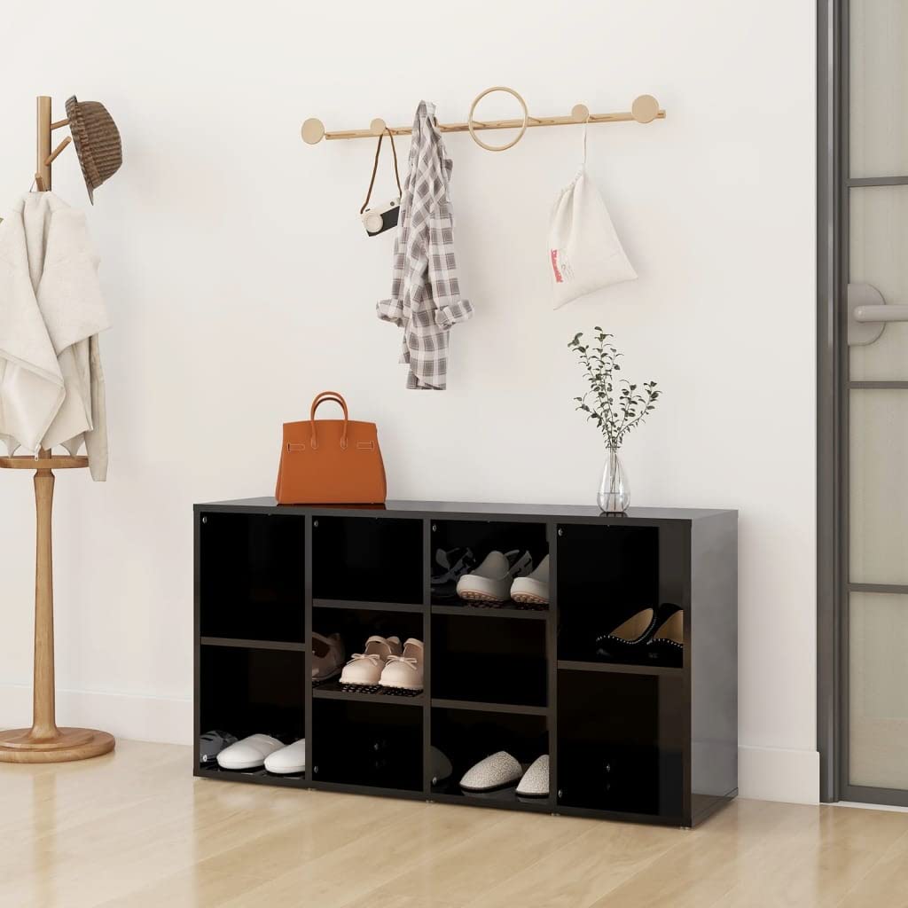 10-Tier Freestanding Shoe Rack & Closet Organizer - High Gloss Black Floor Storage Shelf for Shoes, Clothes & Accessories | Perfect for Entryway, Hallway, Bathroom, Living Room & Bedroom Organization