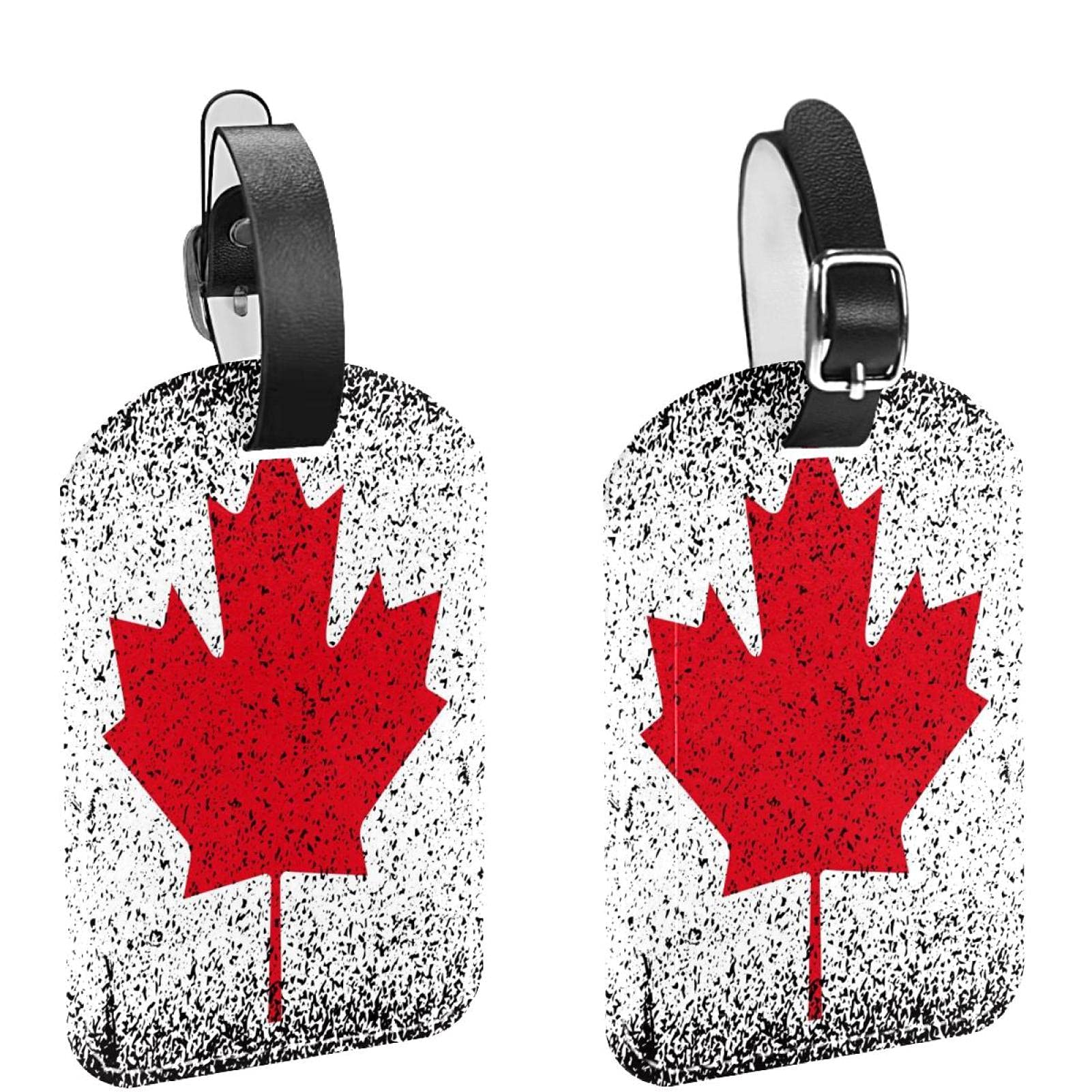 Canada Grunge Flag Maple Leaf Red White Black Travel Luggage Tags (Set of 2) - Durable Suitcase ID Labels with Secure Strap for Handbags & Baggage | Perfect for Airports, Vacations & Business Trips