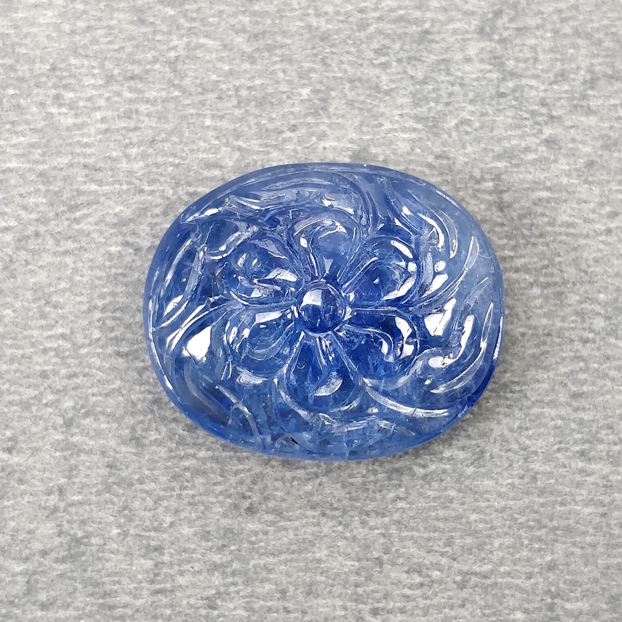 Natural Untreated Burmese Blue Sapphire Gemstone Carving - 18.50cts Oval Shape 18.5x15.5mm for Jewelry Making & Collectors | Handcrafted Gemstone for Rings, Necklaces & Luxury Gifts