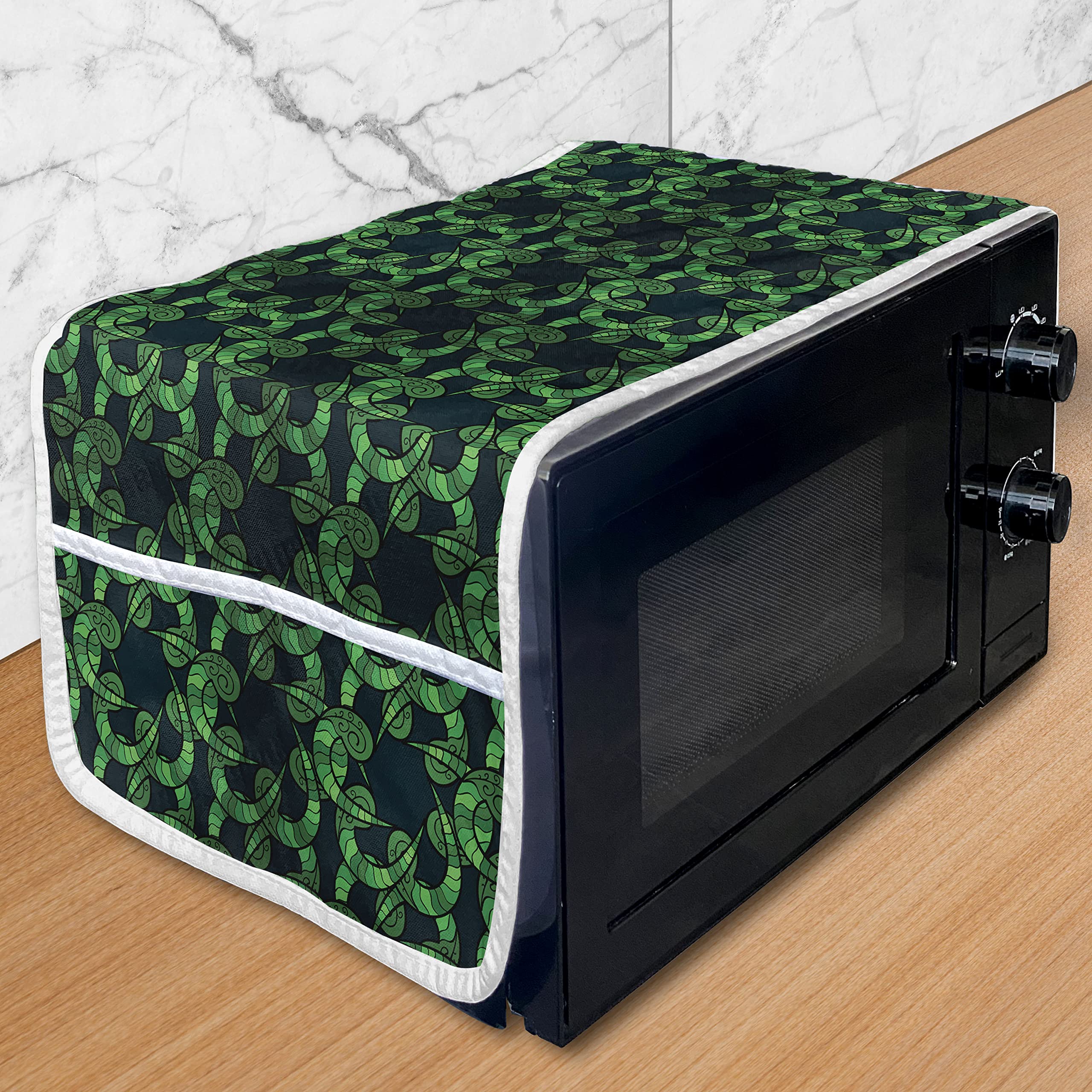 Ambesonne Botanical Microwave Cover - Abstract Ivy & Thorn Branches Zentangle Nature Art, Waterproof Kitchen Organizer with Pockets, 36