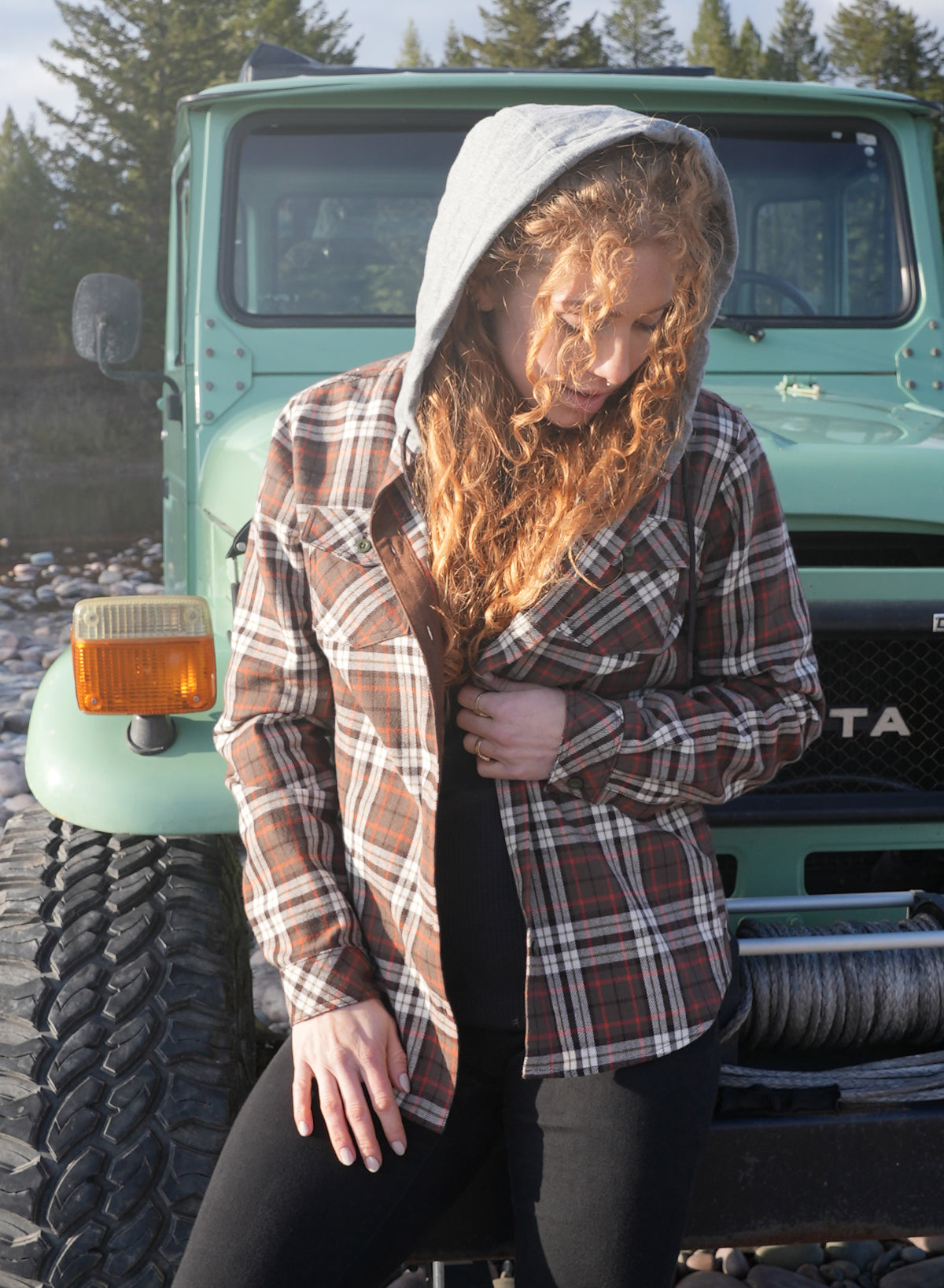 Women's Hooded Forever Flannel Shirt - Soft & Cozy Plaid Long Sleeve Shirt for Fall & Winter | Perfect for Outdoor Camping, Hiking & Casual Wear (Orange)
