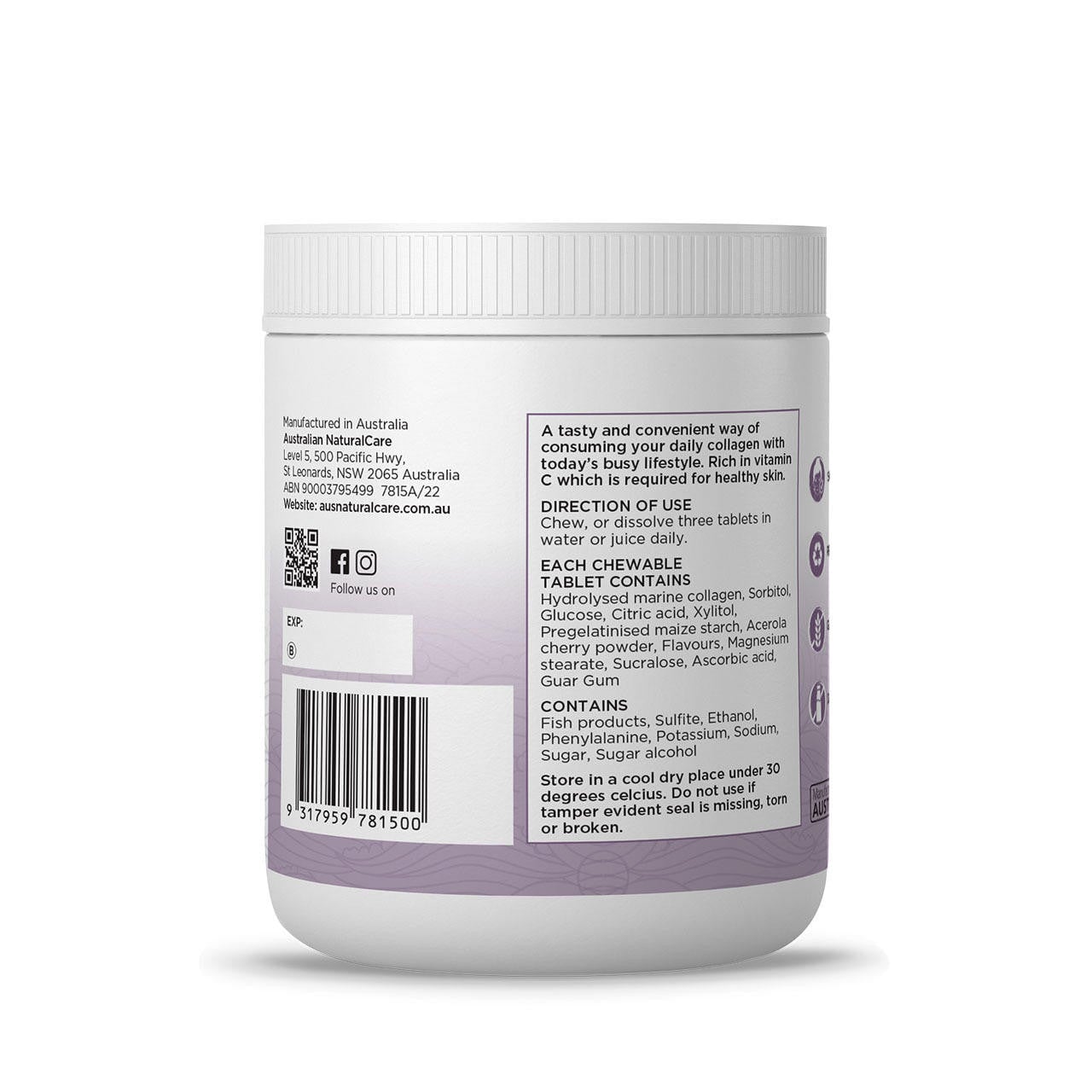 Australian Natural Care Collagen Chews - Berry Flavor | Supports Skin, Hair & Joint Health | Delicious Chewable Supplement for Beauty & Wellness