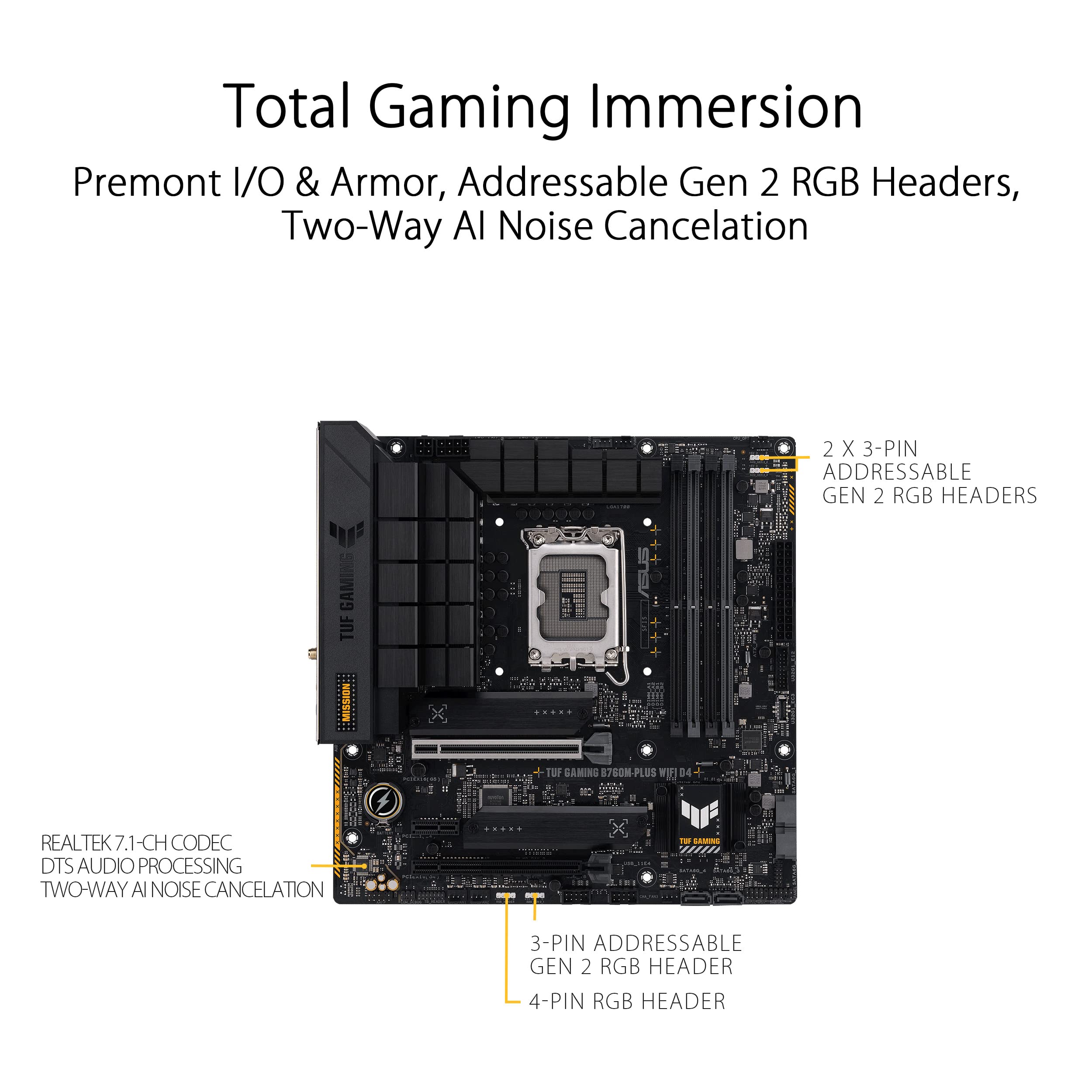 ASUS TUF Gaming B760M-PLUS WiFi D4 Motherboard - Intel LGA 1700 Socket, DDR4 RAM Support, Dual Display Outputs (HDMI & DisplayPort) - Perfect for Gaming PC Builds & Content Creation Workstations