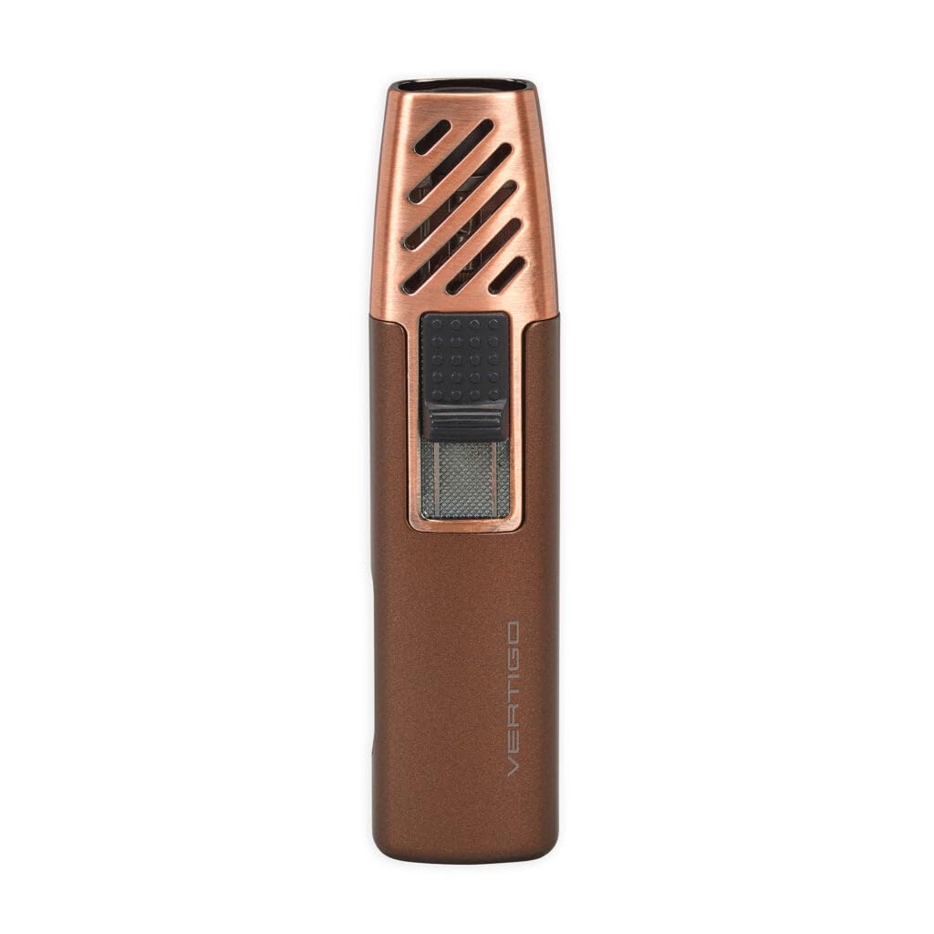Vertigo Gnome Single Flame Torch Lighter - Metallic Brown with Copper Finish - Perfect for Cigars, Candles & Outdoor Use