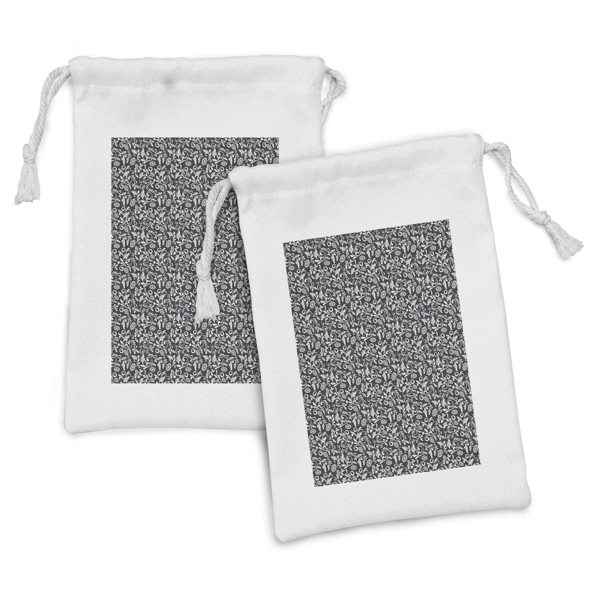 Ambesonne Vintage Fabric Pouch Set of 2 - Floral Leaf Pattern Drawstring Bags for Toiletries, Travel Essentials & Party Favors (9