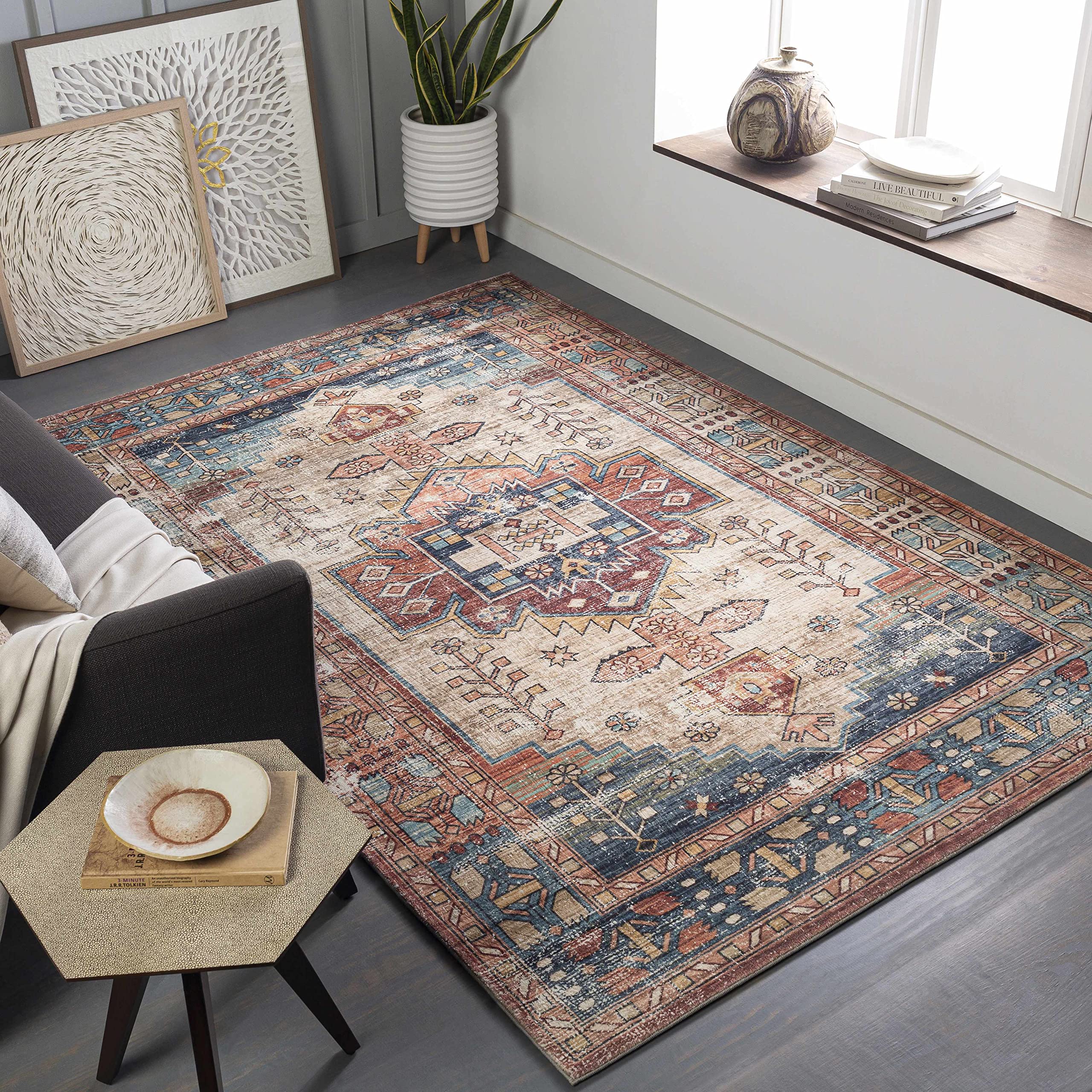 Premium Snell 2.5' x 4' Non-Slip Area Rug - Soft Modern Living Room Carpet for Bedroom, Dorm & Home Decor (Beige) | Perfect for Cozy Spaces, Home Office & Apartment Flooring