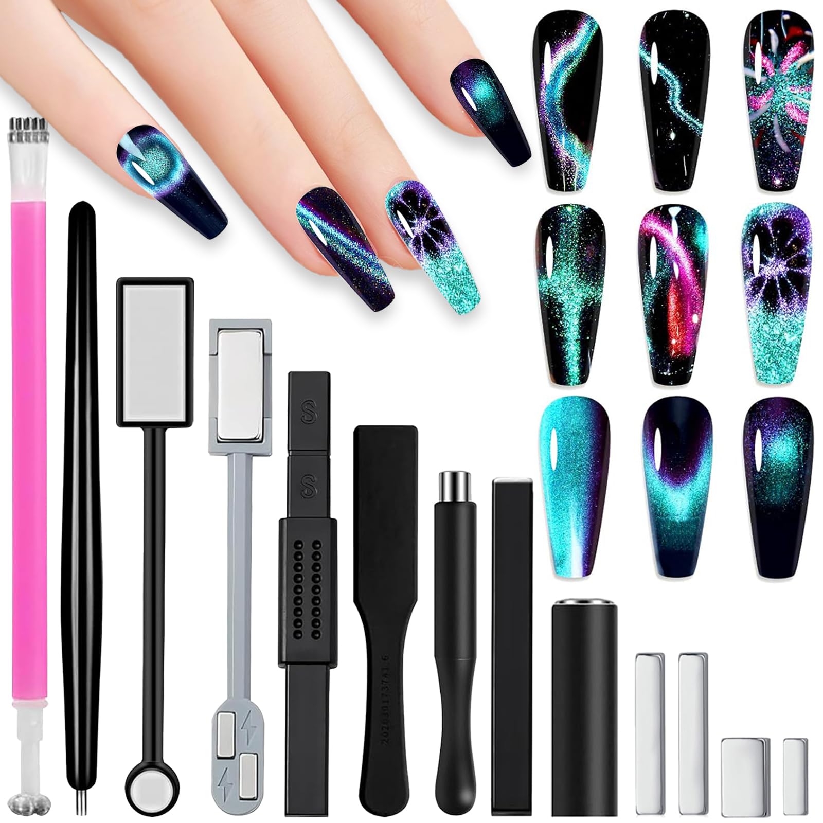 13pcs Cat Eye Nail Magnet Set - Salon Strong Magnetic Polish Tool for Nail Art