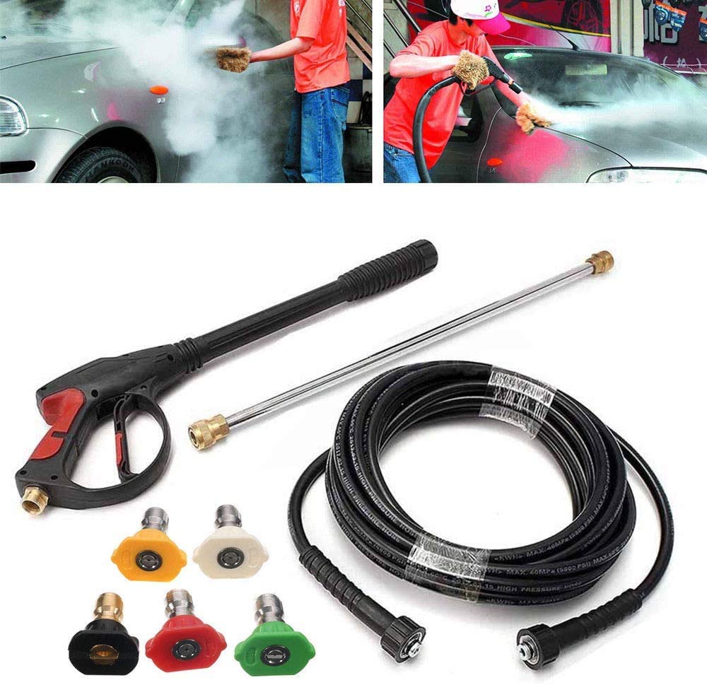 High Pressure Washer Gun with 5 Nozzle Tips & 26ft Hose - Power Washer Spray Wand Attachment for Cleaning Driveways, Cars, Decks & Outdoor Surfaces