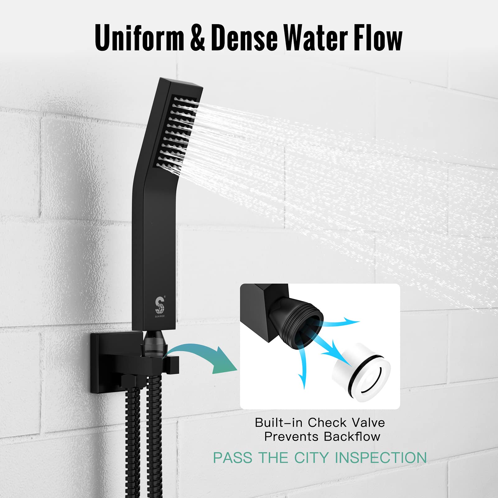 SR SUN RISE 10 Inch Matte Black Wall Mount Shower System Set with Rough-in Valve & Trim Kit - Complete Bathroom Fixture for Modern Home Renovation