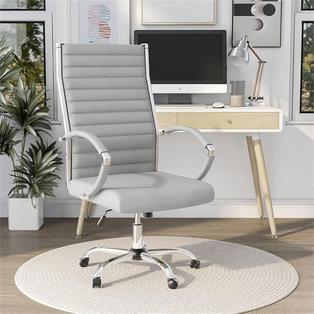 Furniture of America Damse White Faux Leather Large Adjustable Office Chair - Ergonomic Executive Desk Chair for Home & Office Workspace