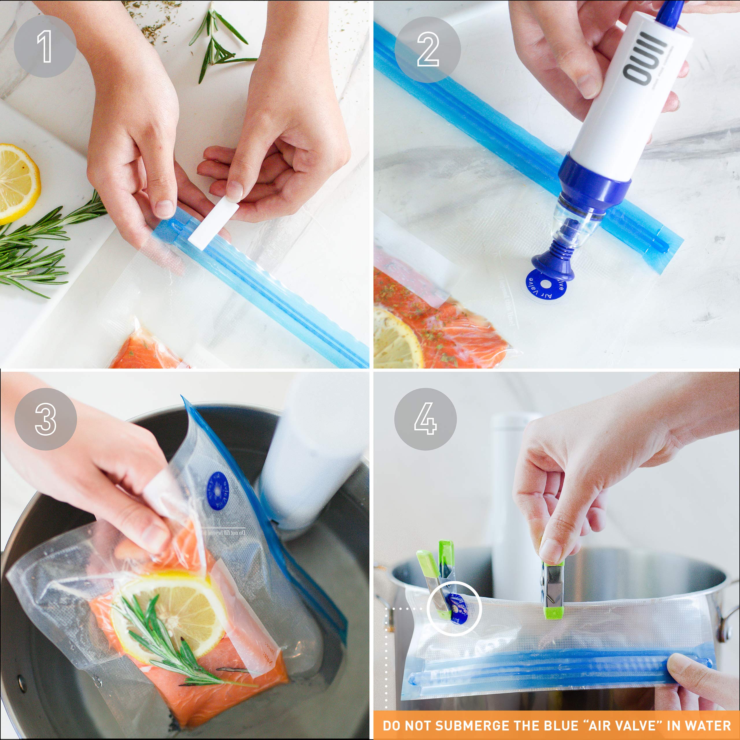 Premium Sous Vide Bags Kit - 52 Pieces Vacuum Sealer Bags with Hand Pump & Clips for Joule, Anova & All Sous Vide Cookers - 3 Sizes for Food Storage & Meal Prep - Perfect for Home Cooking, Restaurant Use & Sous Vide Enthusiasts