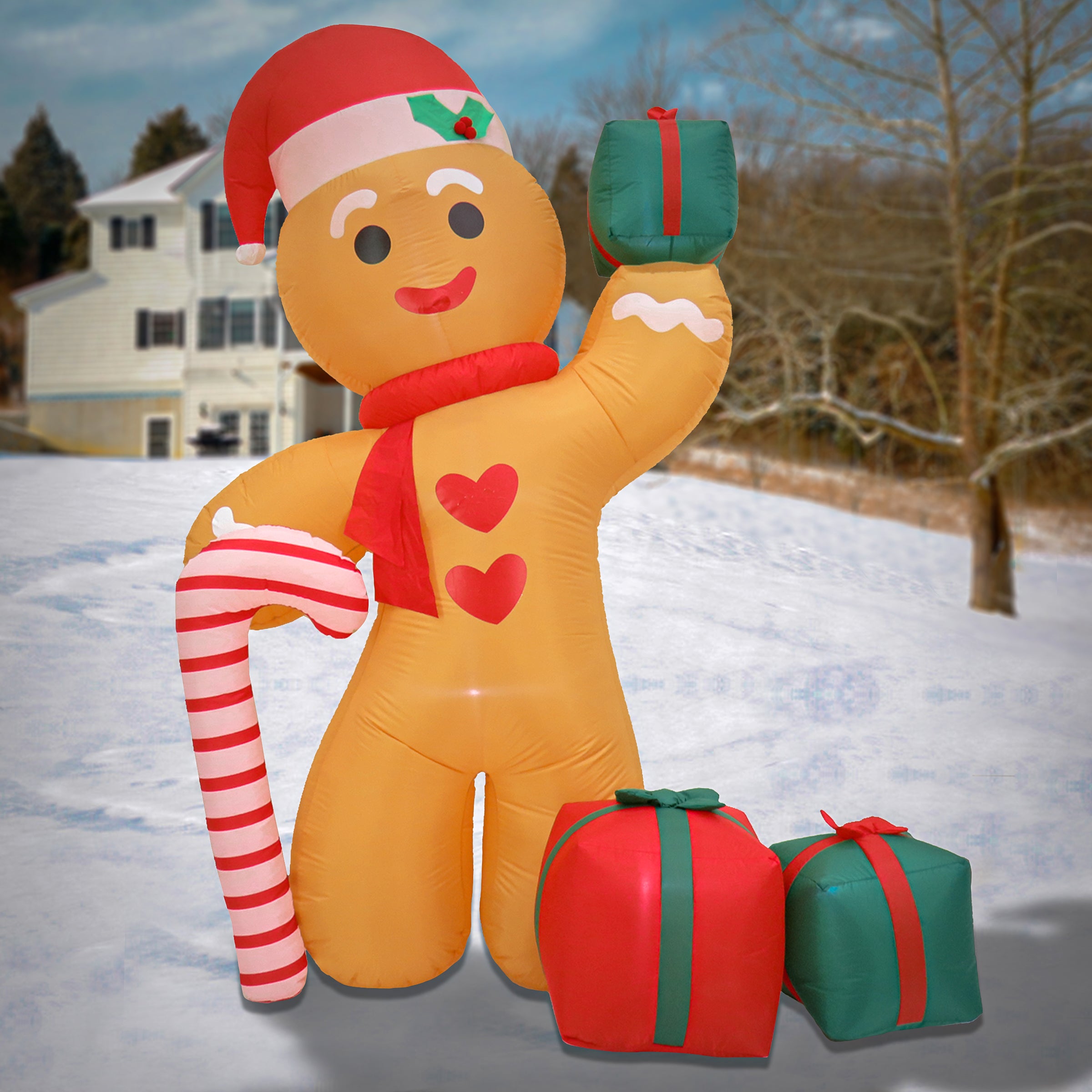 8 ft. Inflatable Christmas Gingerman Decoration - Giant Outdoor Holiday Yard Inflatable for Xmas Party, Home Decor, and Festive Lawn Display